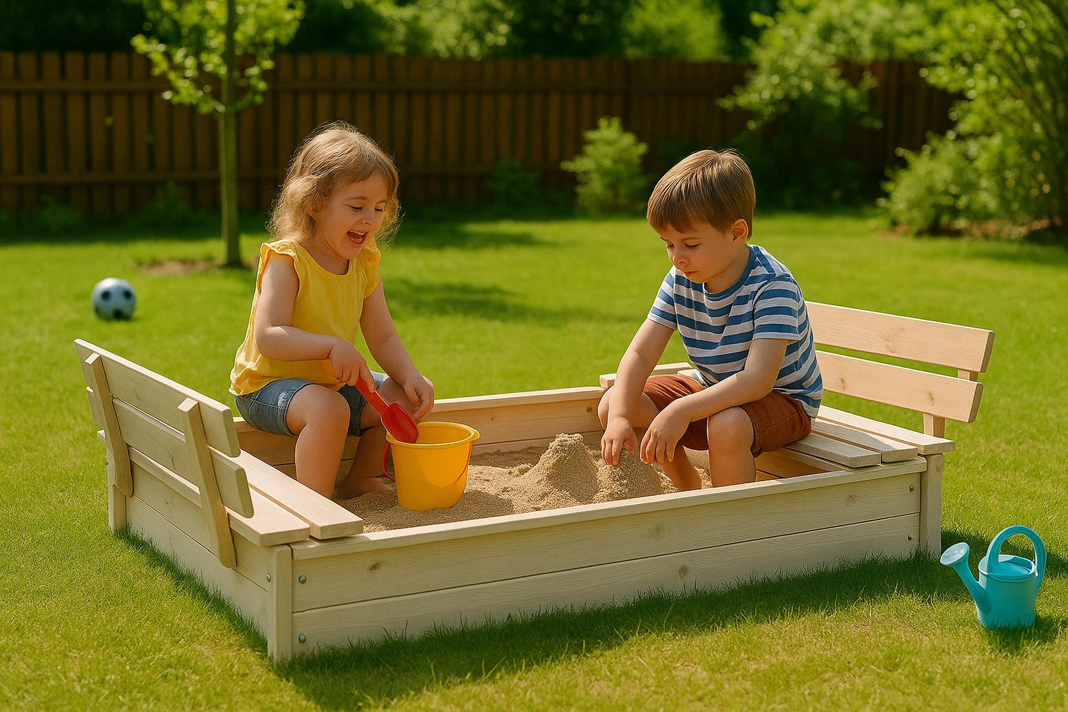 Sandbox Lockable Large Wooden Folding with Benches 120x120cm Garden Kid's age 0＋