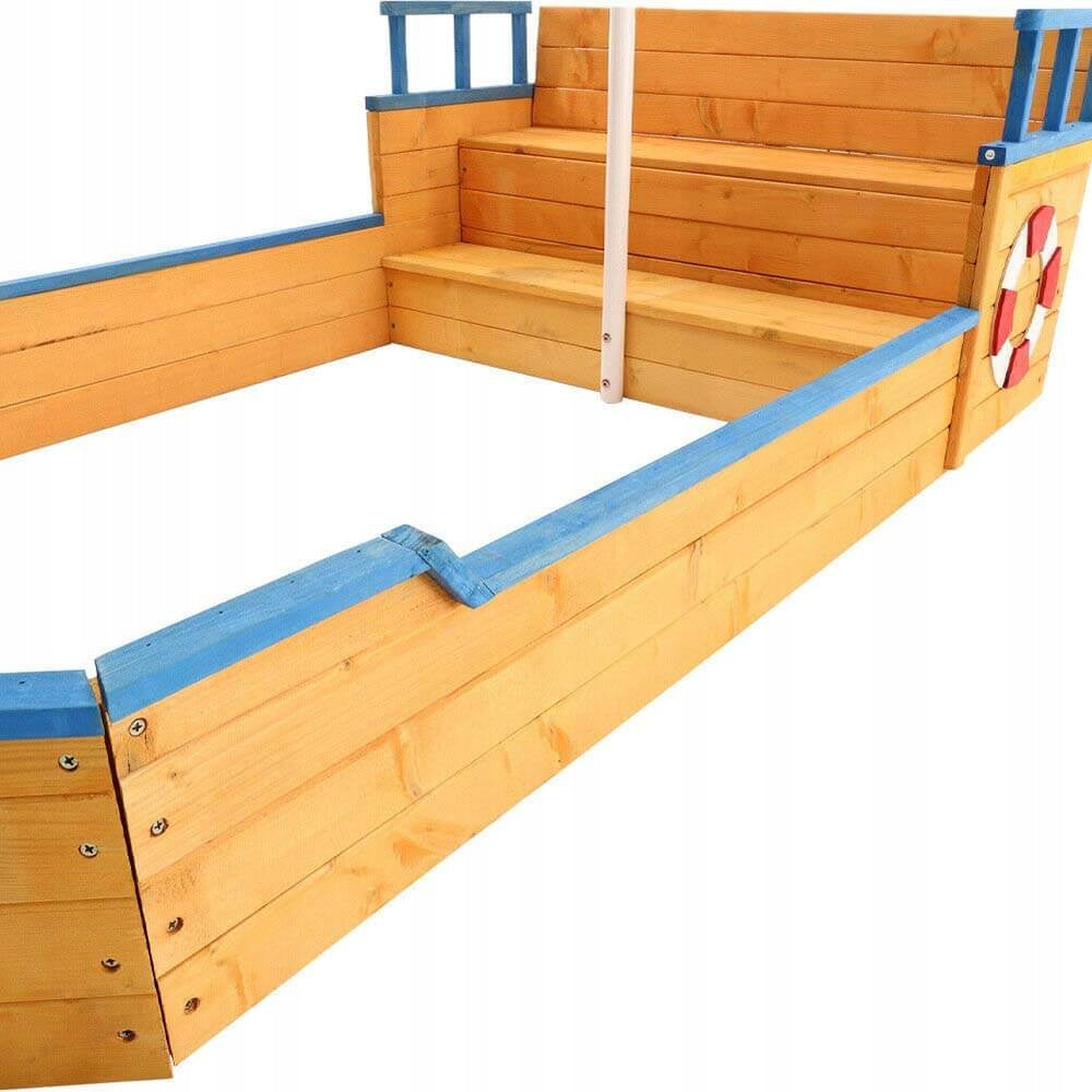 Sandbox Pirate Ship Wooden Pirate Boat with Bench Fun for Kids Product width 94 cm