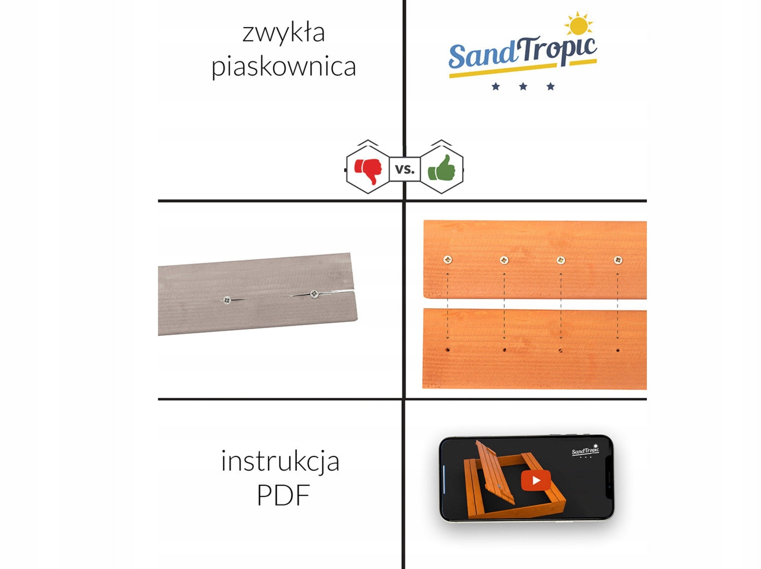 Sandbox Wooden Impregnated with Benches 120 cm Mounting Holes Brand SandTropic