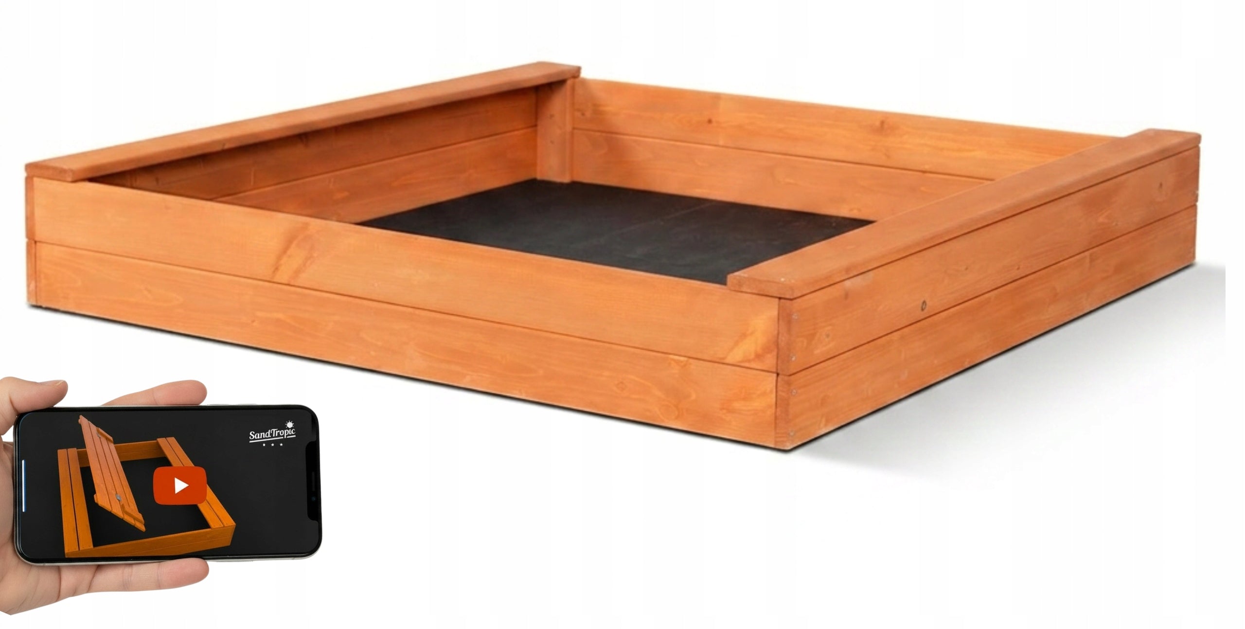 Sandbox Wooden Impregnated with Benches 120 cm Mounting Holes