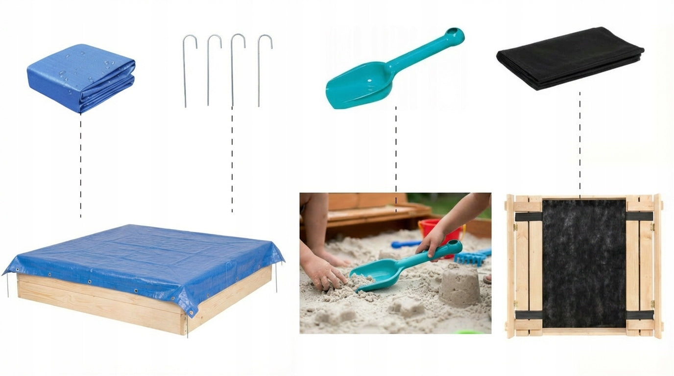 Sandbox Wooden Lockable 100 cm Mounting Holes Manual Video 3D Kid's age 6＋ months