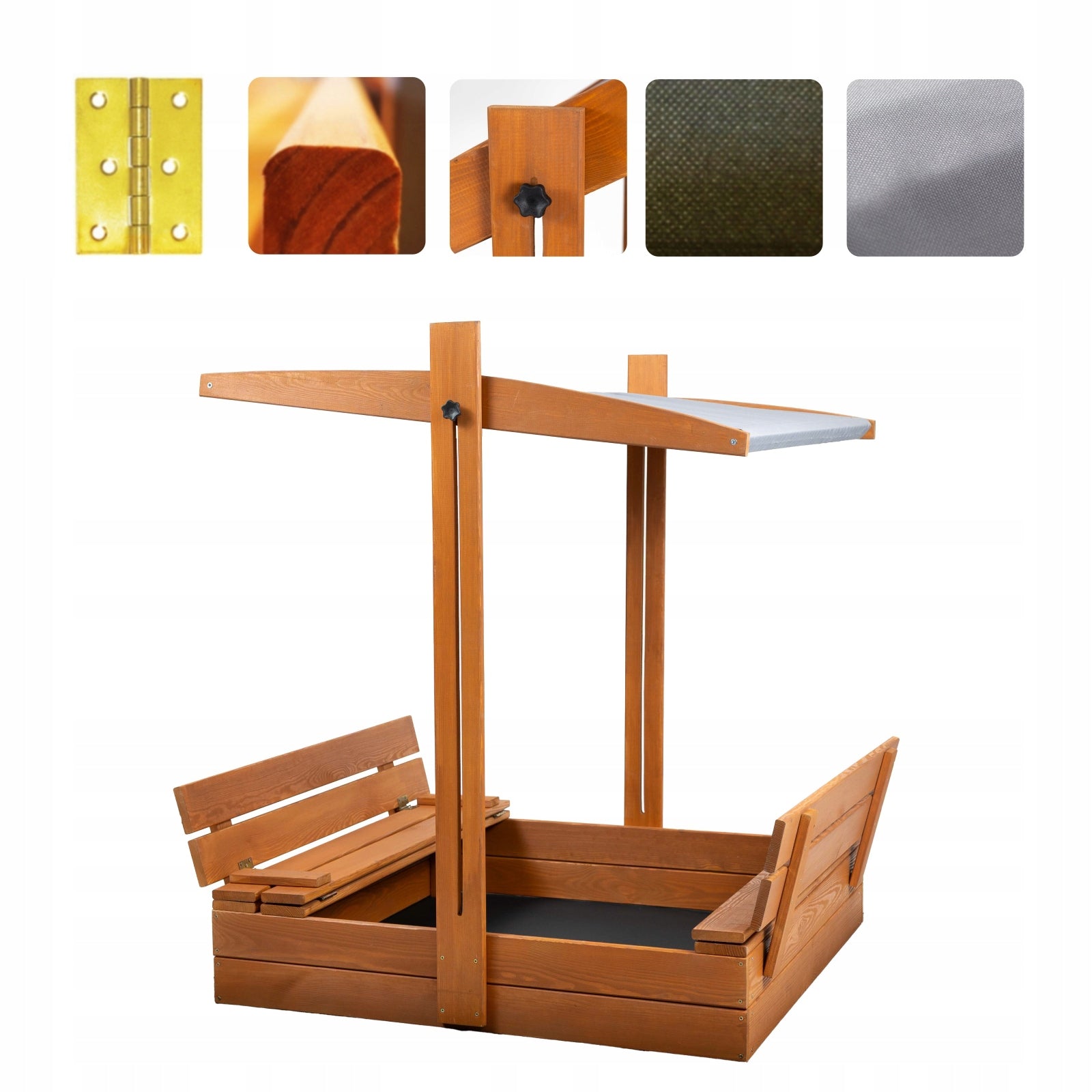 Sandbox Wooden with Canopy Impregnated Lockable 100x100cm with Benches Character/Title none