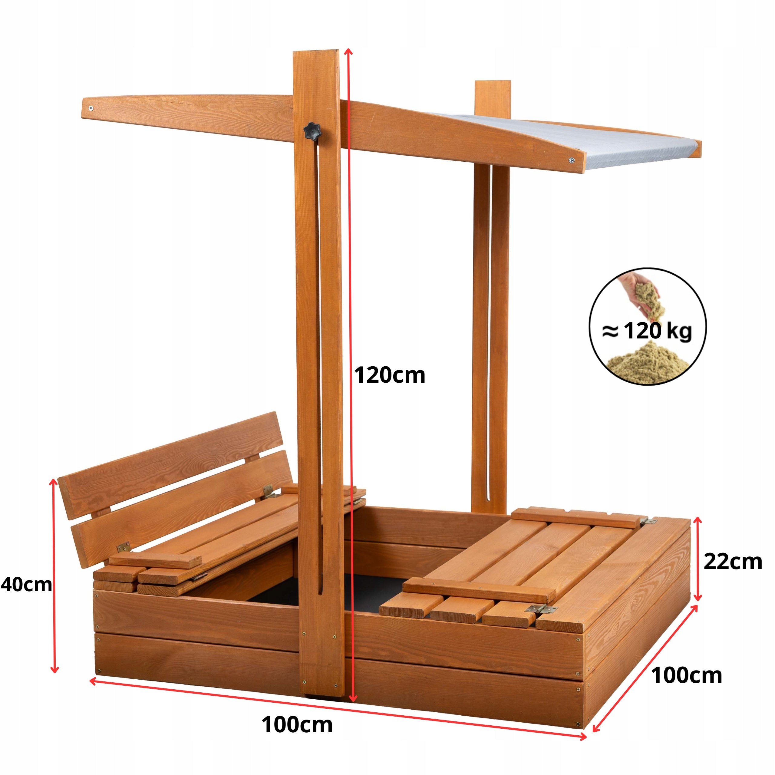 Sandbox Wooden with Canopy Impregnated Lockable 100x100cm with Benches Kind wooden