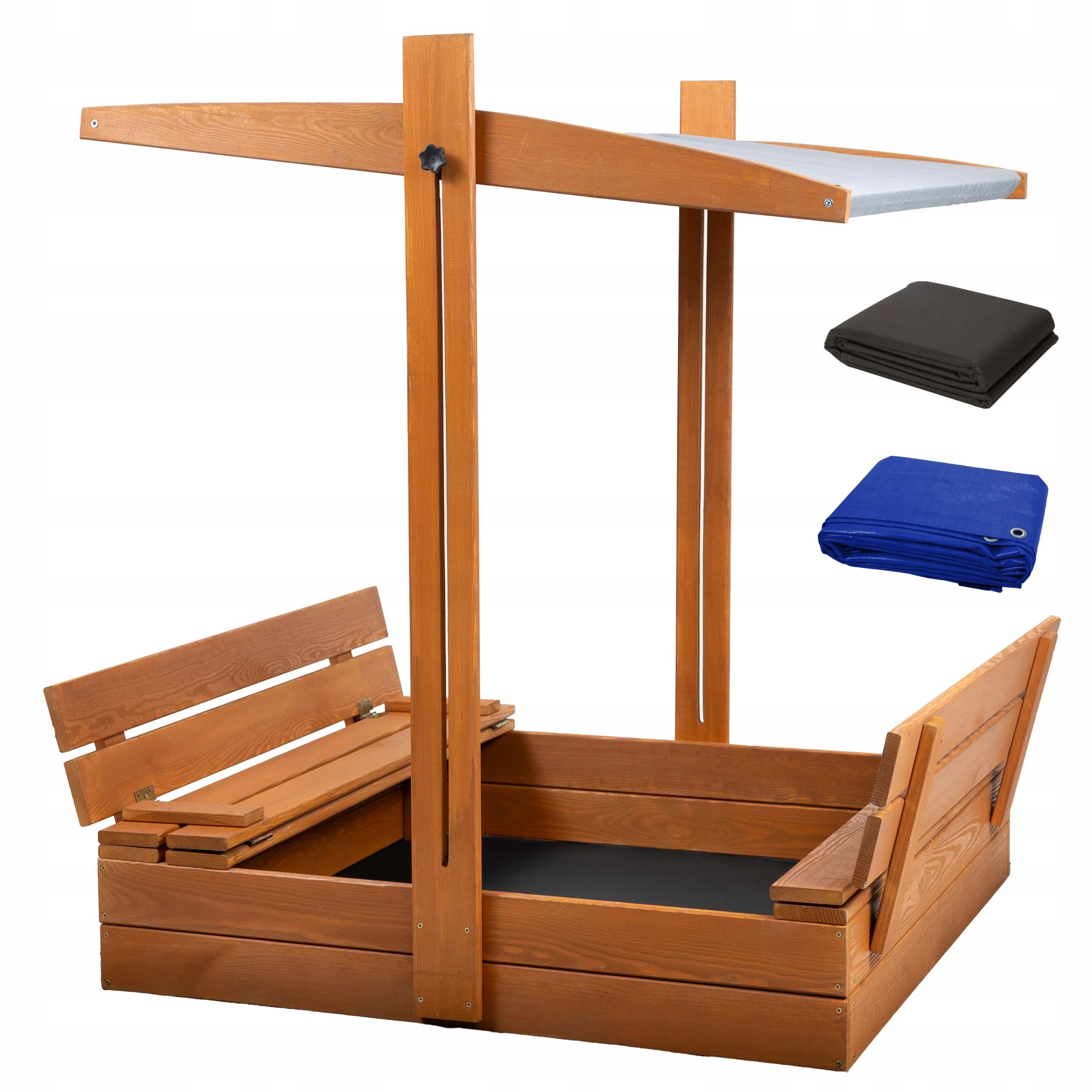 Sandbox Wooden with Canopy Impregnated Lockable 100x100cm with Benches