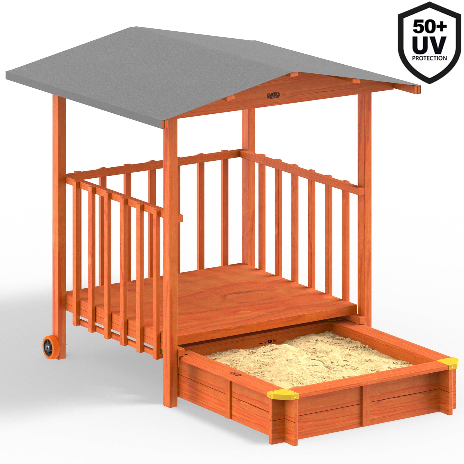 Sandbox closed with veranda wooden with visor wood 133x127x137cm Brand Spielwerk