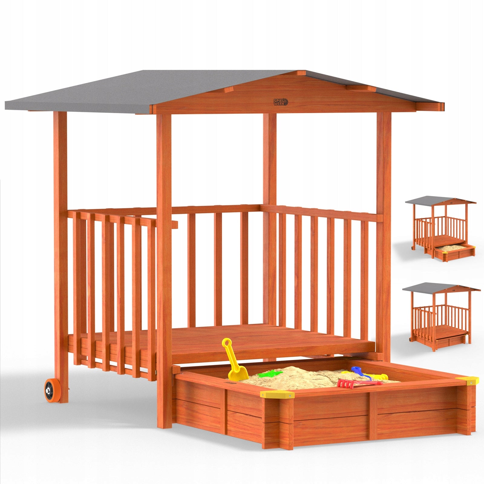 Sandbox closed with veranda wooden with visor wood 133x127x137cm