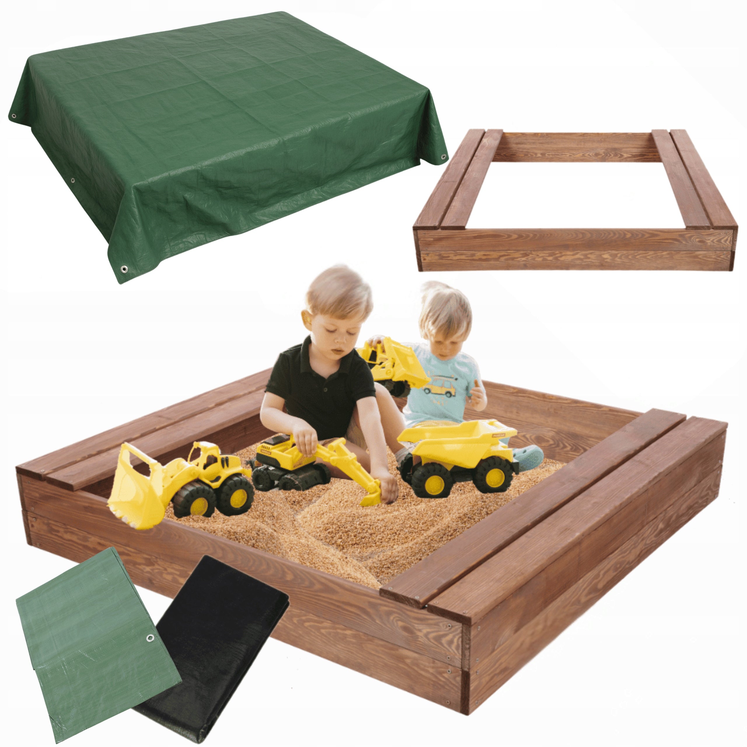 Sandbox impregnated 120x120 with benches AGRO TARPAULIN eco wood
