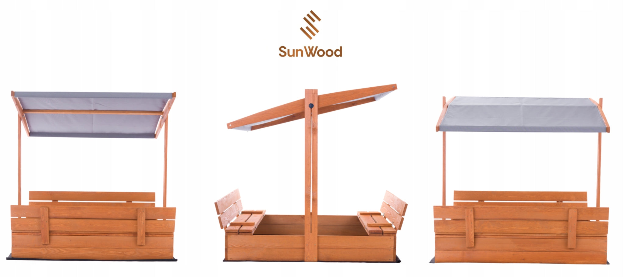 Sandbox with Canopy Impregnated Wooden Lockable 120x120 with Benches Brand SunWood