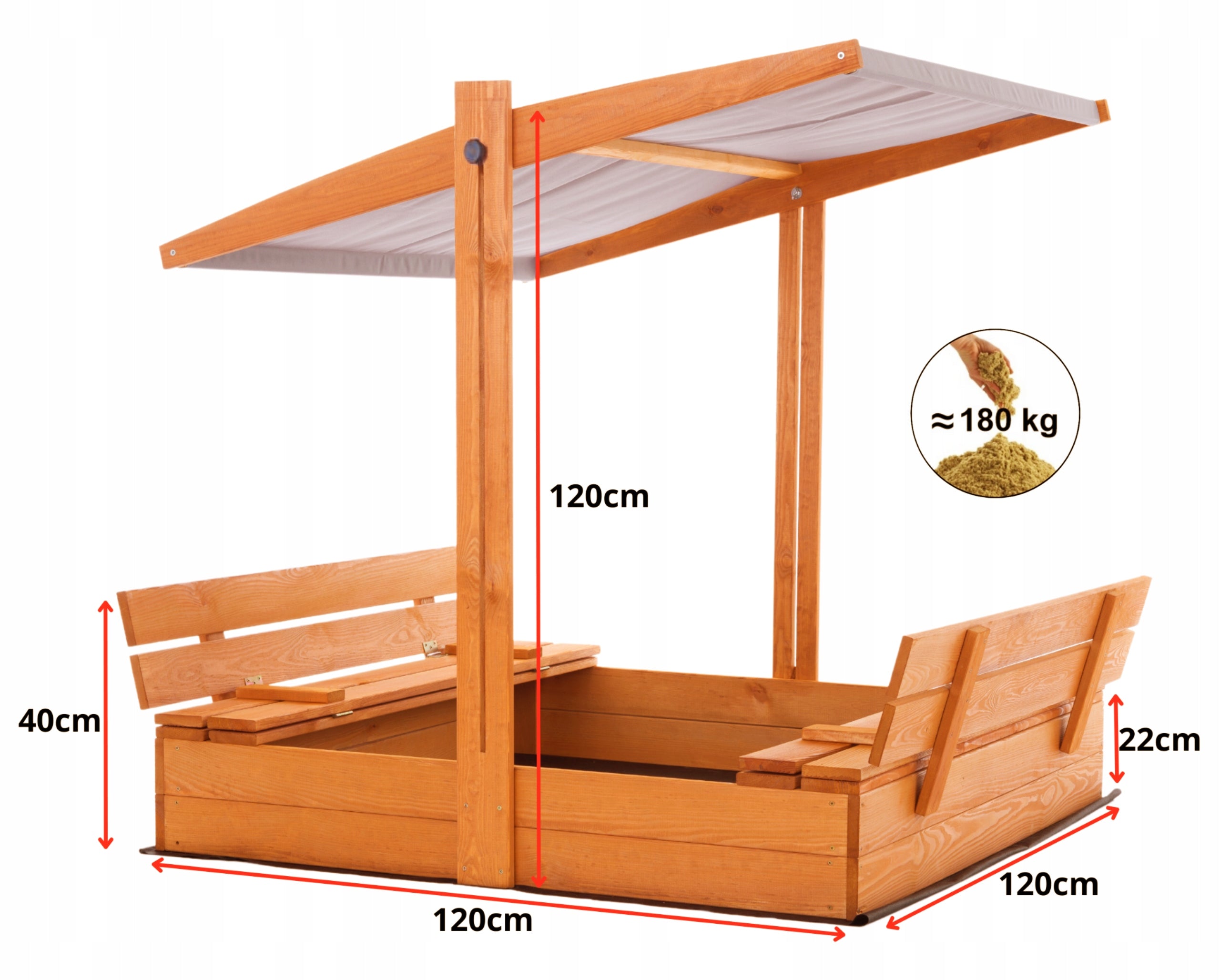 Sandbox with Canopy Impregnated Wooden Lockable 120x120 with Benches EAN (GTIN) 5904161859024