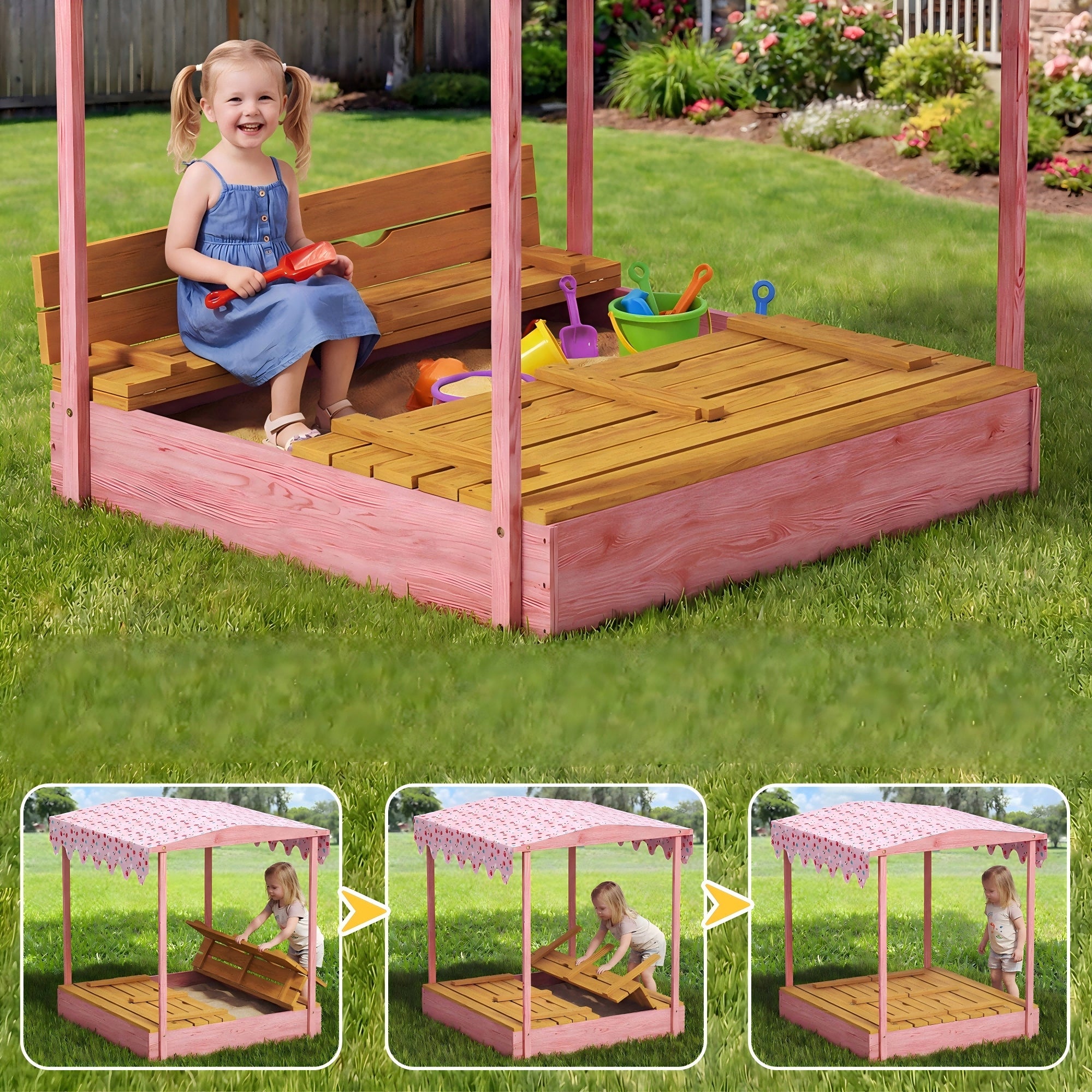 Sandbox with Canopy Impregnated Wooden Lockable with Benches 130 cm Brand no brand