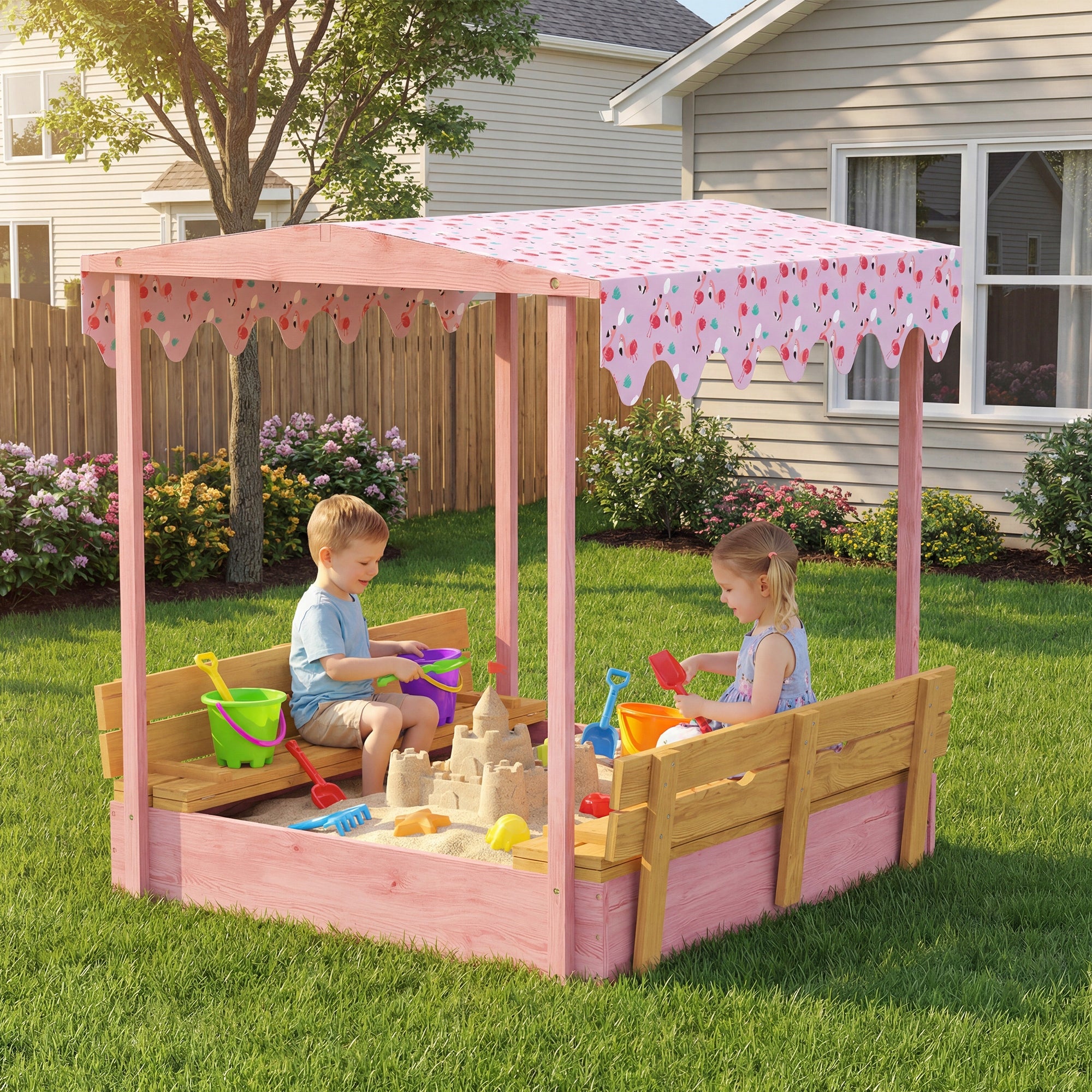 Sandbox with Canopy Impregnated Wooden Lockable with Benches 130 cm Manufacturer code 464758