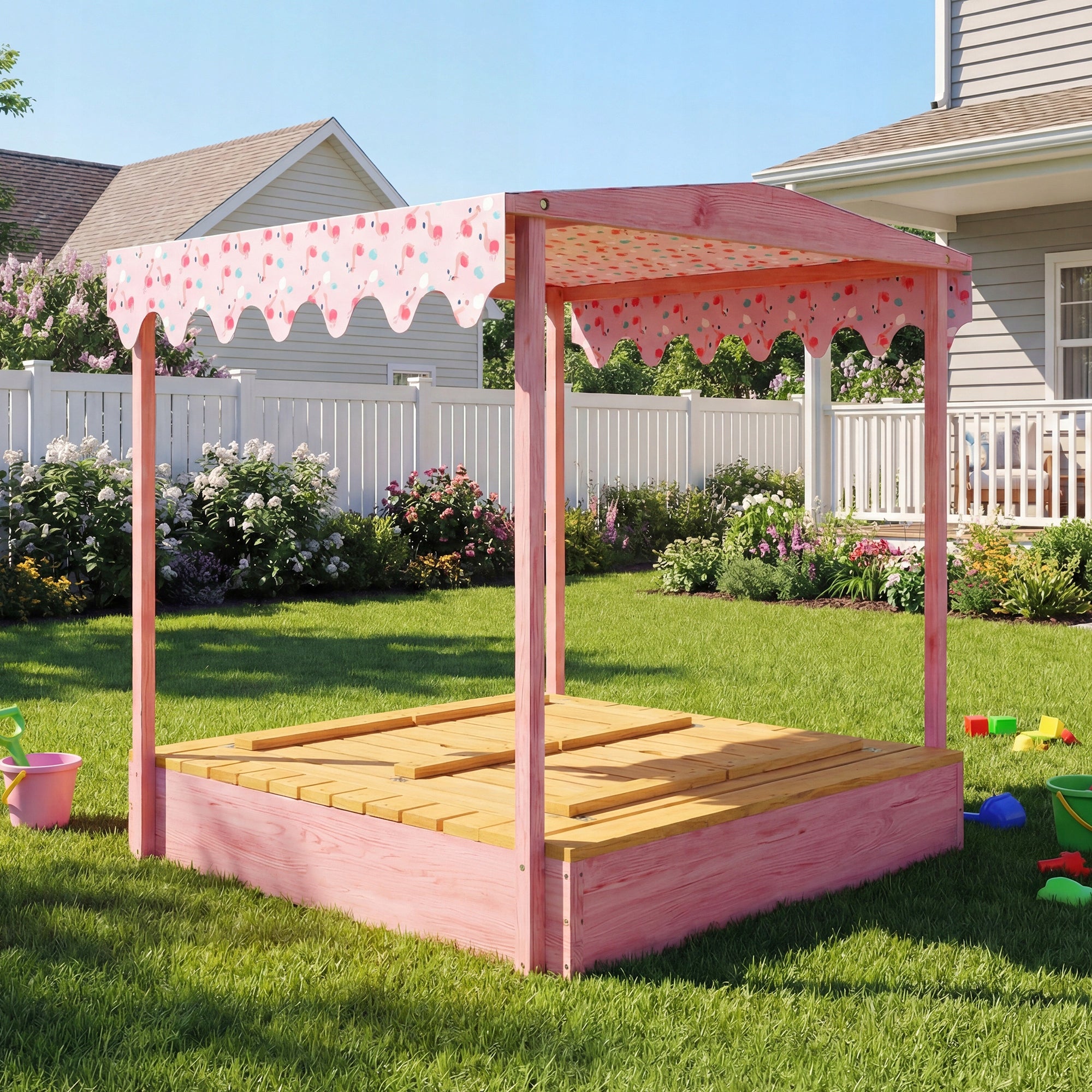 Sandbox with Canopy Impregnated Wooden Lockable with Benches 130 cm Product height 130 cm