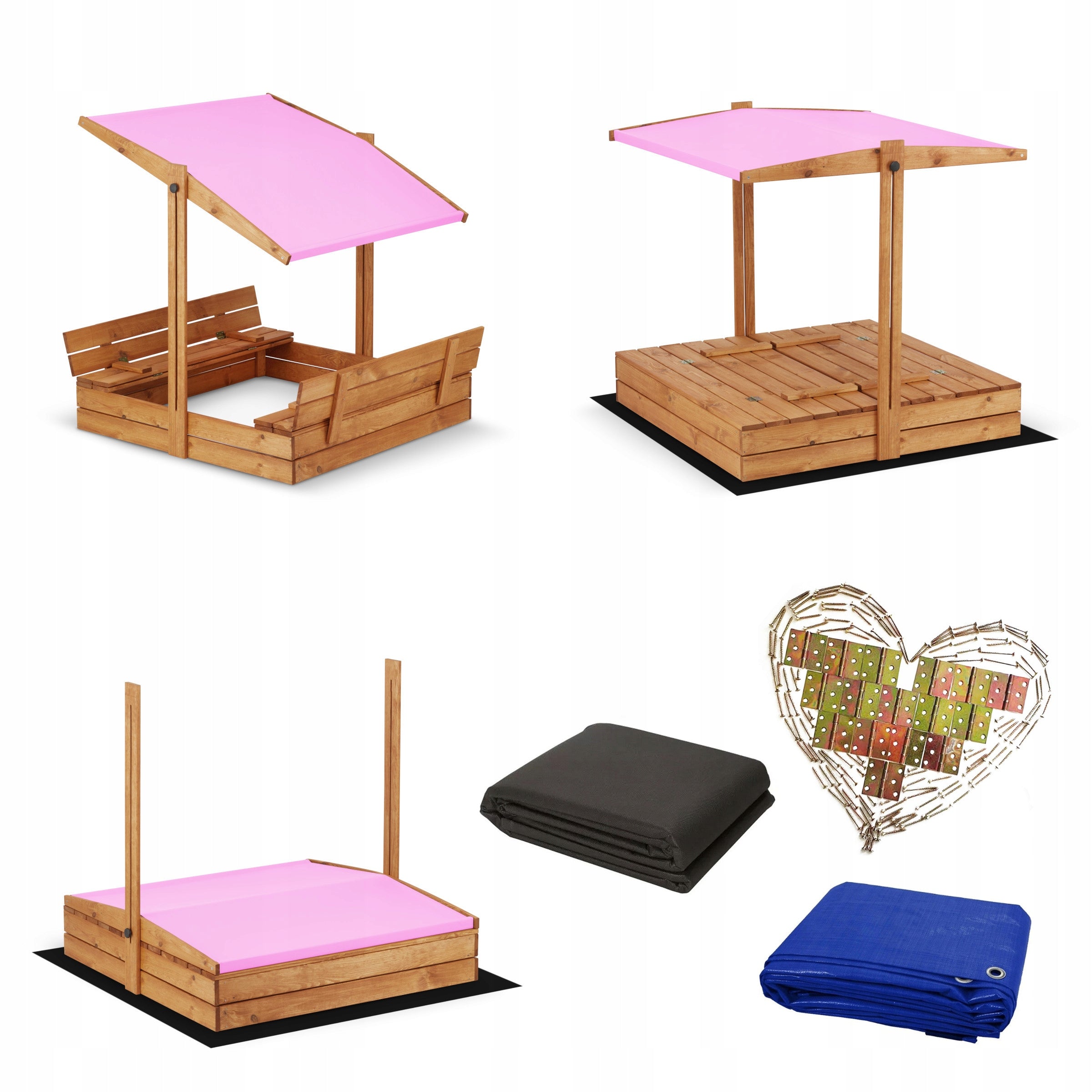 Sandbox with Canopy Pink Impregnated Wooden Model 120 Super Quality