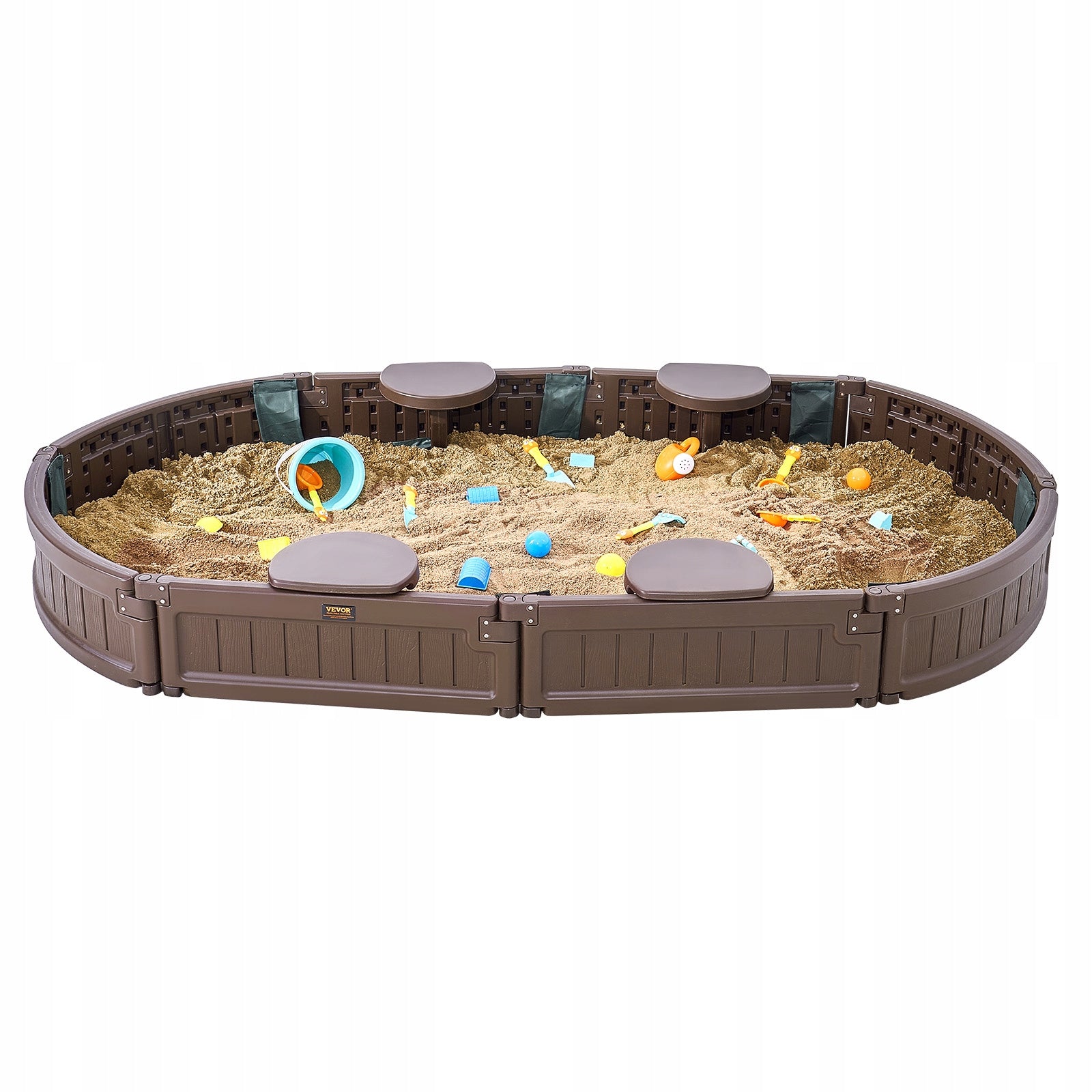 Sandbox with Cover Oval Sand Box HDPE Sand Pit Outdoor Backyard Ages 3-12 Kind plastic