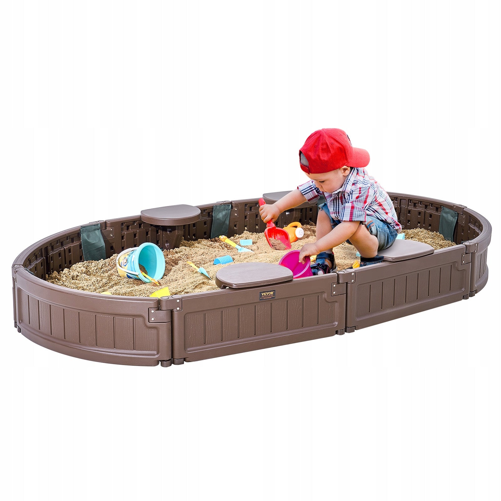 Sandbox with Cover Oval Sand Box HDPE Sand Pit Outdoor Backyard Ages 3-12