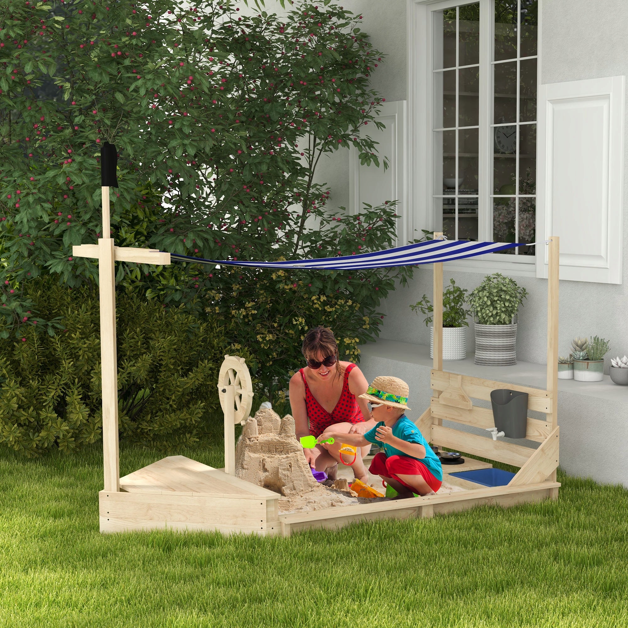 Sandbox with sun visor in the shape of a pirate ship Brand DLA