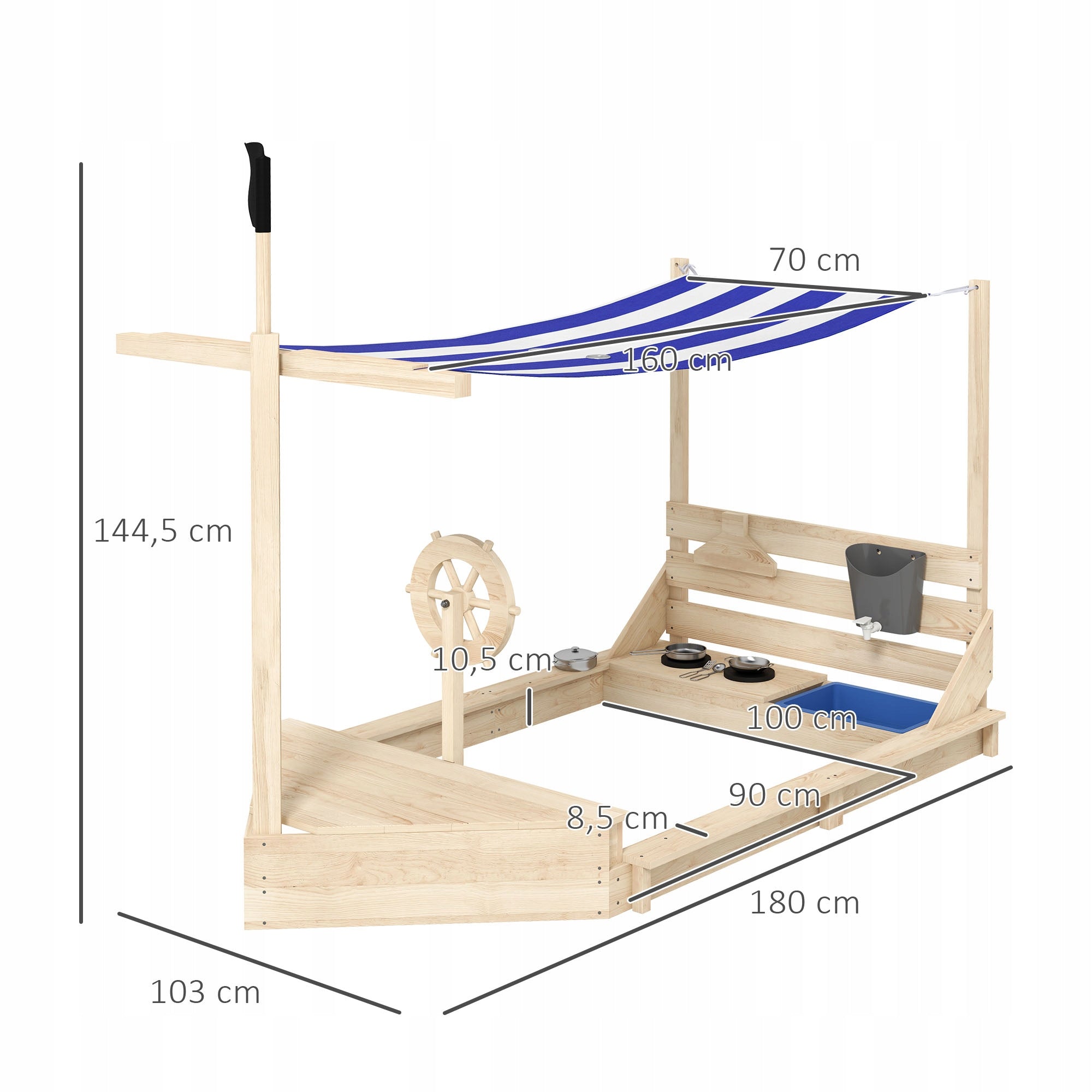 Sandbox with sun visor in the shape of a pirate ship Kid's age 3＋ months