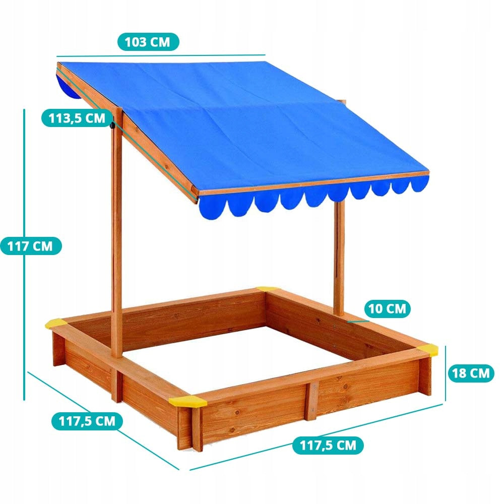 Sandbox with sun visor wooden solid for children Kid's age 1＋ month