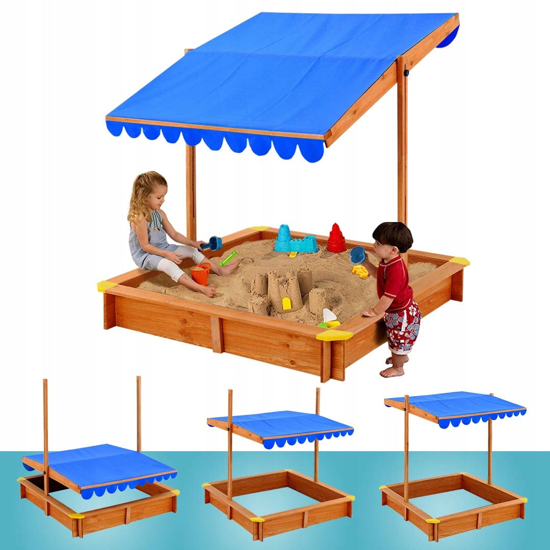 Sandbox with sun visor wooden solid for children Length 102 cm