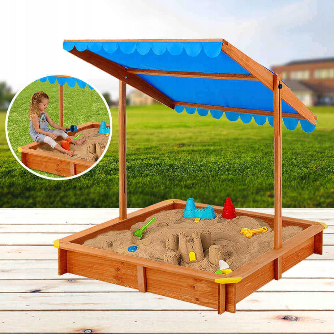 Sandbox with sun visor wooden solid for children Manufacturer code HOP1000815