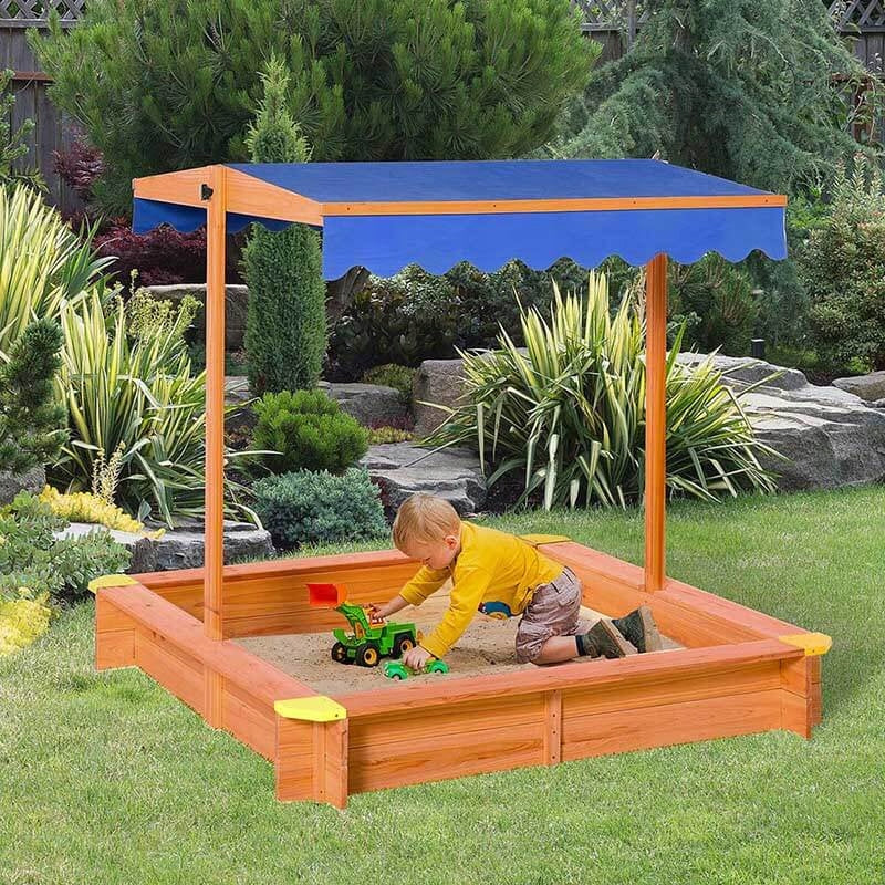Sandbox with sun visor wooden solid for children Product width 104.5 cm