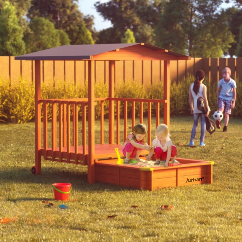 Sandbox with veranda SUNNY, 130x130x143cm, brown/grey Packaging status original