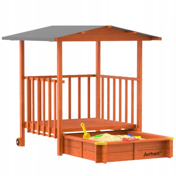 Sandbox with veranda SUNNY, 130x130x143cm, brown/grey