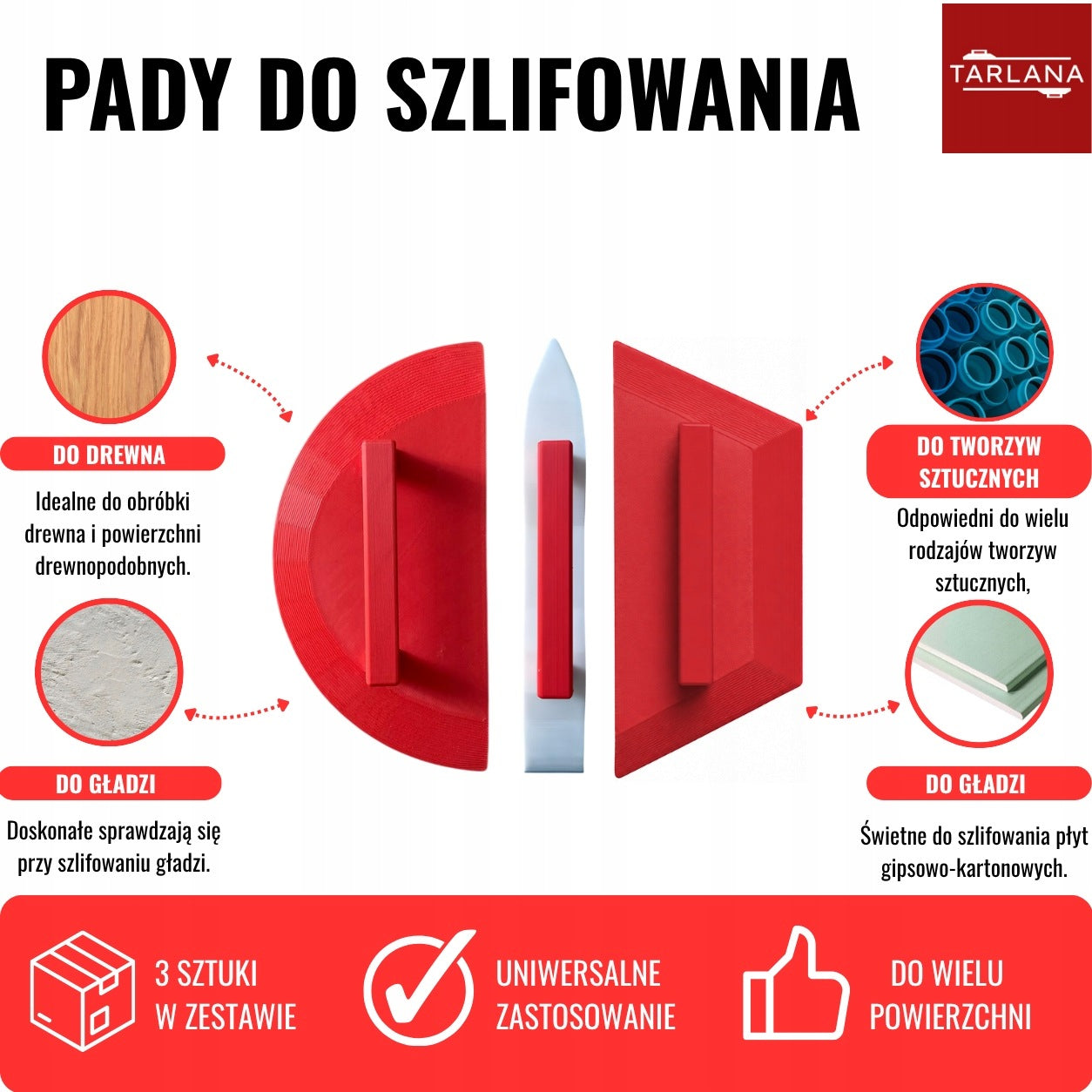 Sanding pads for plaster, corners and edges, white and red, 3 pcs Packaging status original