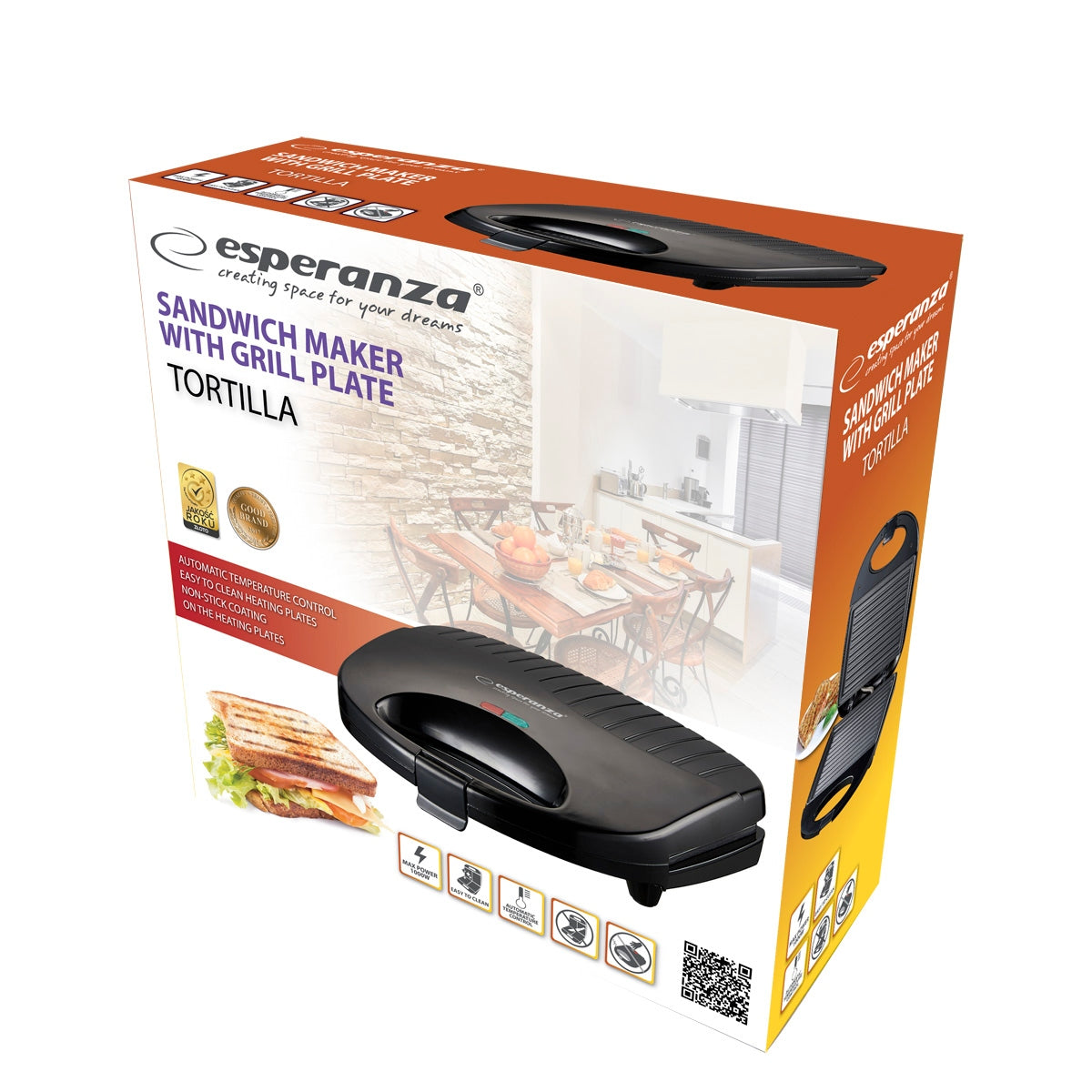Sandwich toaster Grill Panini Esperanza EKT009 Tortilla 1000W Brand Esperanza