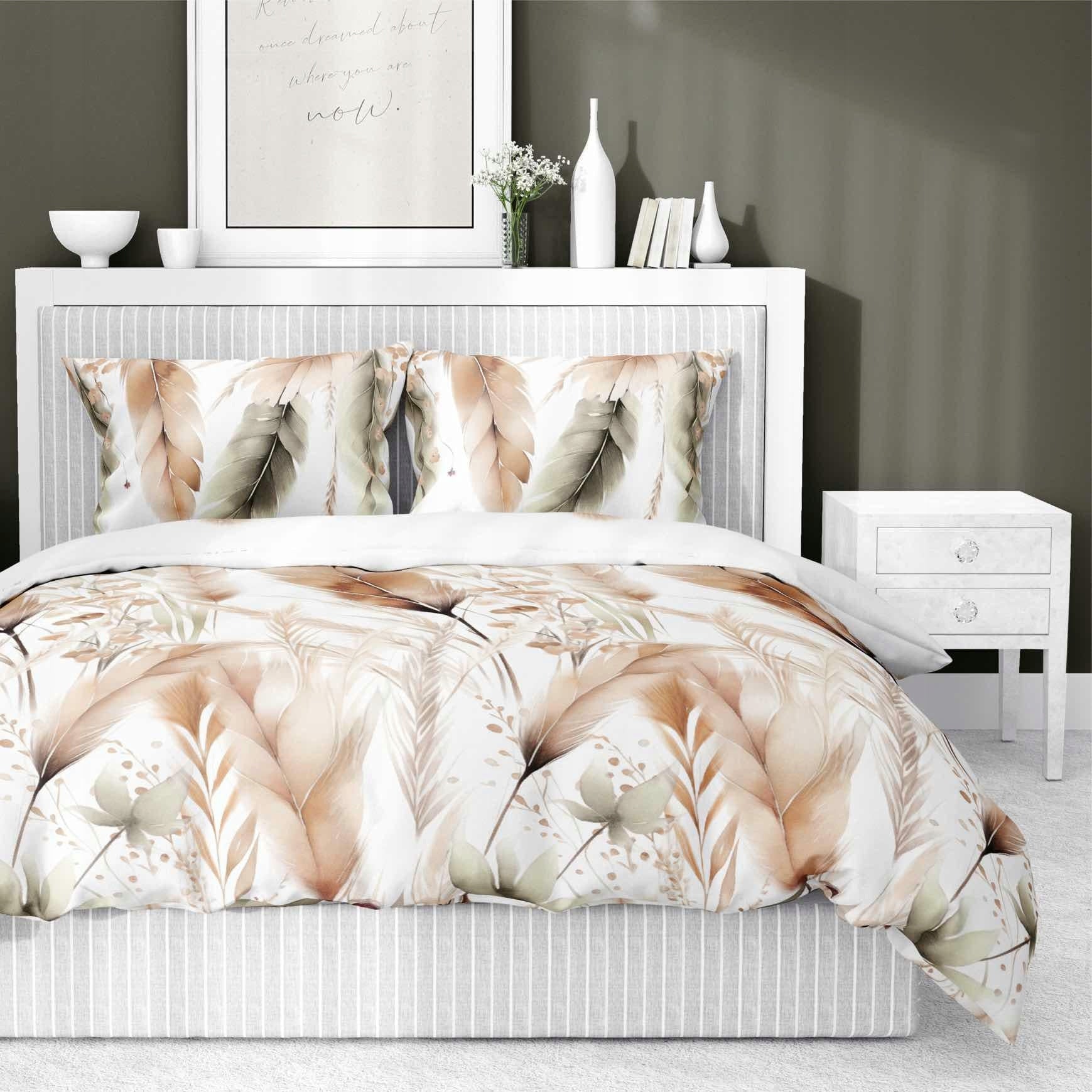 Satin bedding 160x200 white feathers beige and green Home Elegance Packaging status original