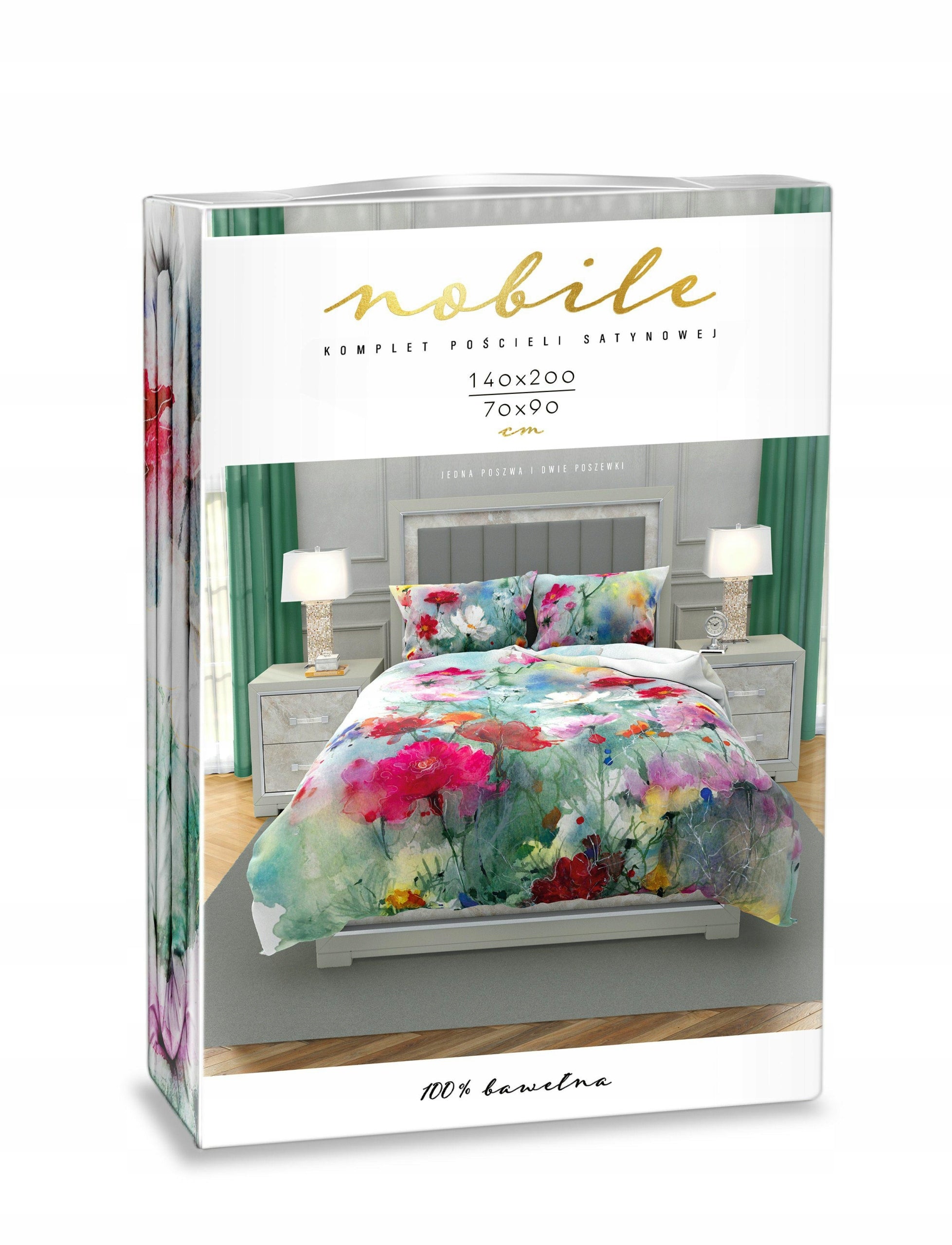 Satin bedding 220x200 Nobile mint colorful flowers Faro Packaging status original