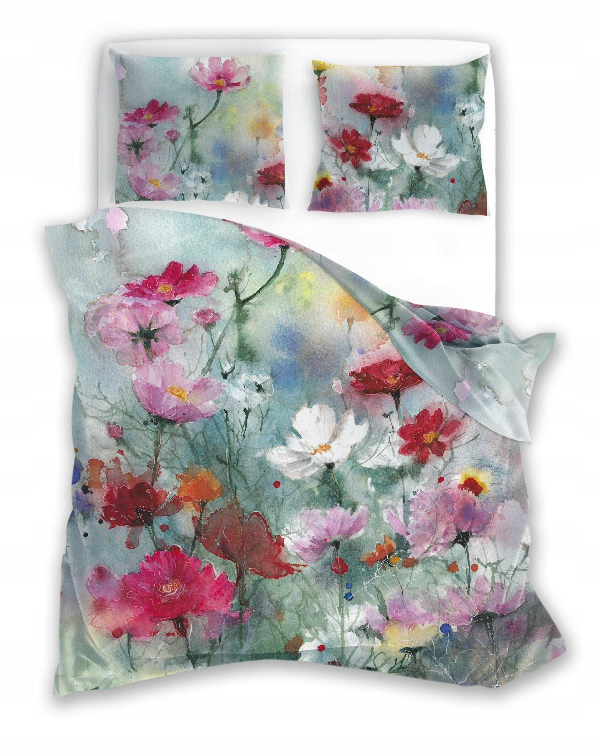 Satin bedding 220x200 Nobile mint colorful flowers Faro