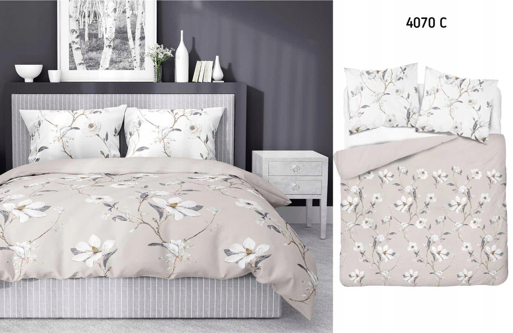 Satin bedding 220x200 beige flowers Home Satin Brand Detexpol