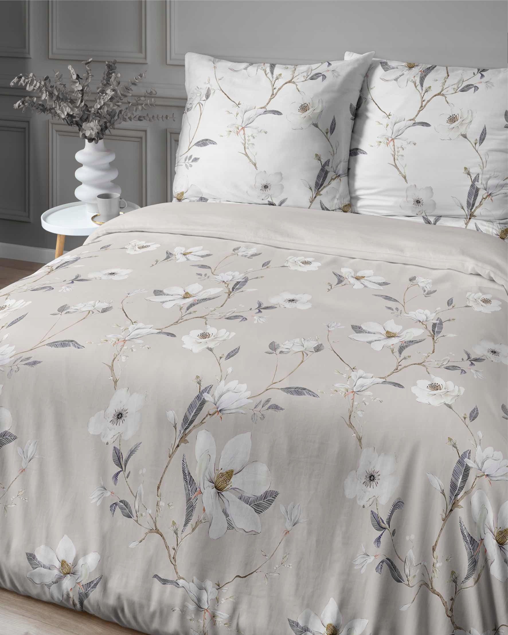 Satin bedding 220x200 beige flowers Home Satin Packaging status original