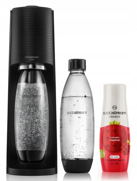 Saturator SODASTREAM Terra Black + cartridge CO2 2 bottles Fuse 1L raspberry syrup