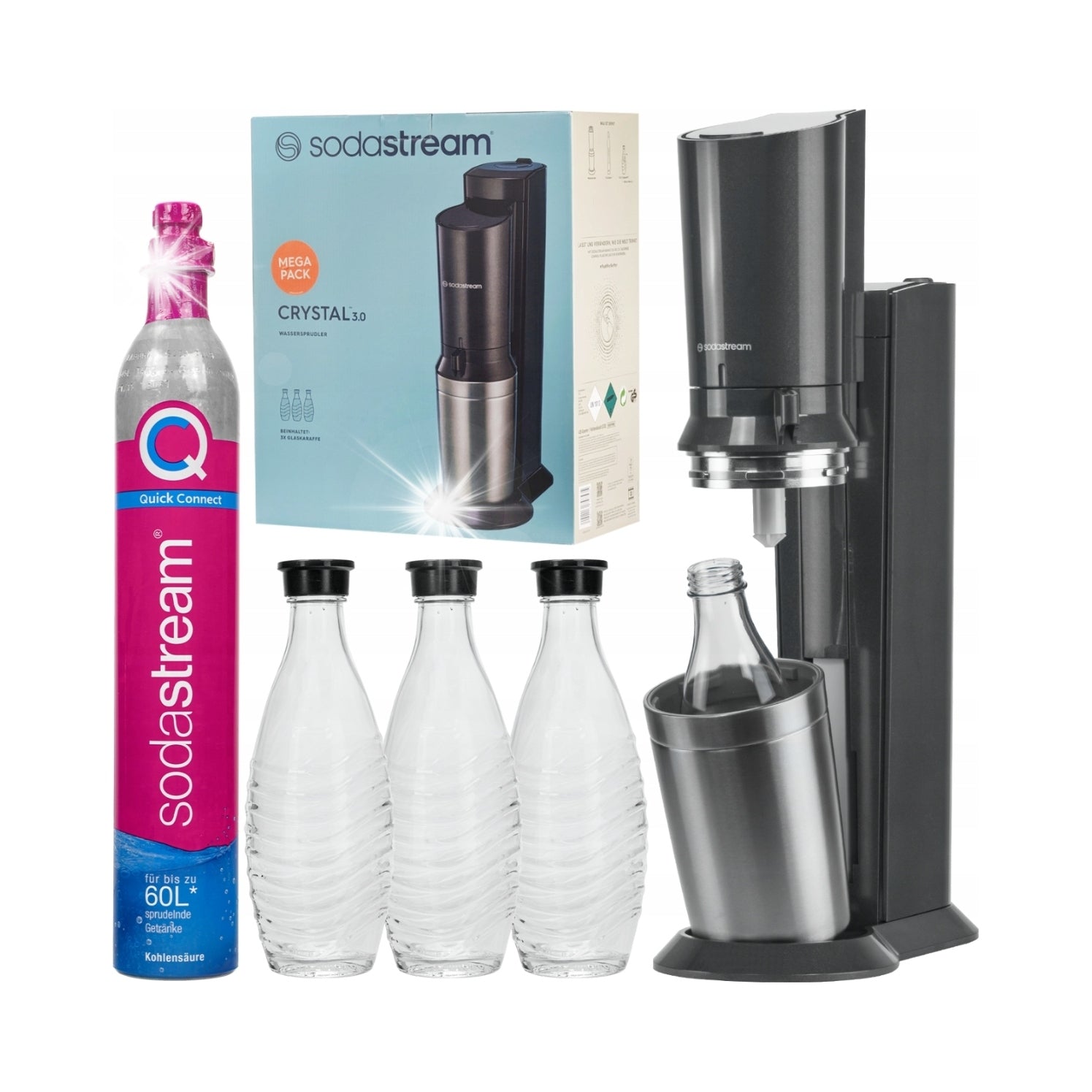 Saturator SodaStream Crystal 3.0 Titan QuickConnect + 3 carafes