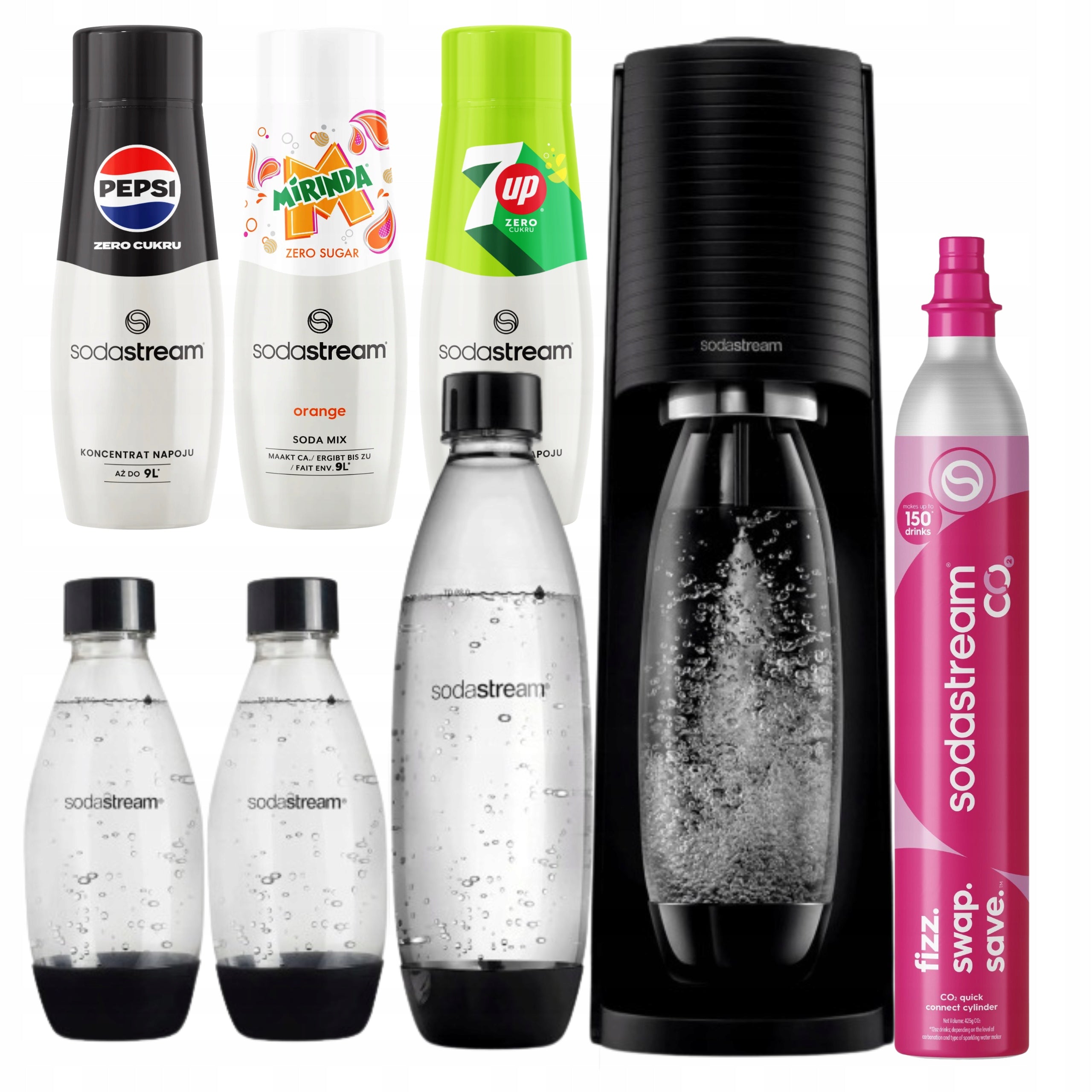 Saturator SodaStream Terra black + 3 bottles + 3 syrups without sugar + CO2