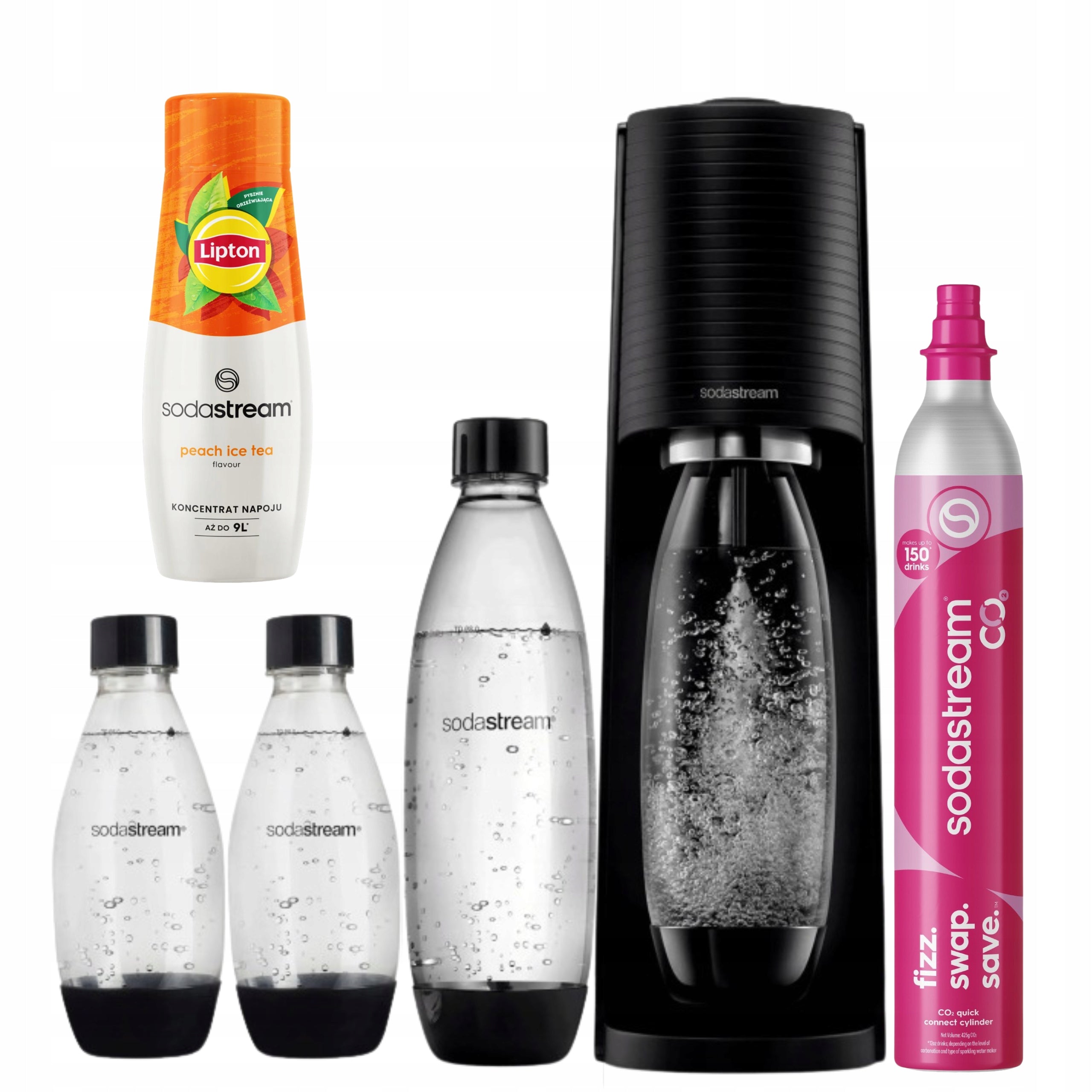 Saturator SodaStream Terra black + 3 bottles +Lipton Peach + CO2 cartridge
