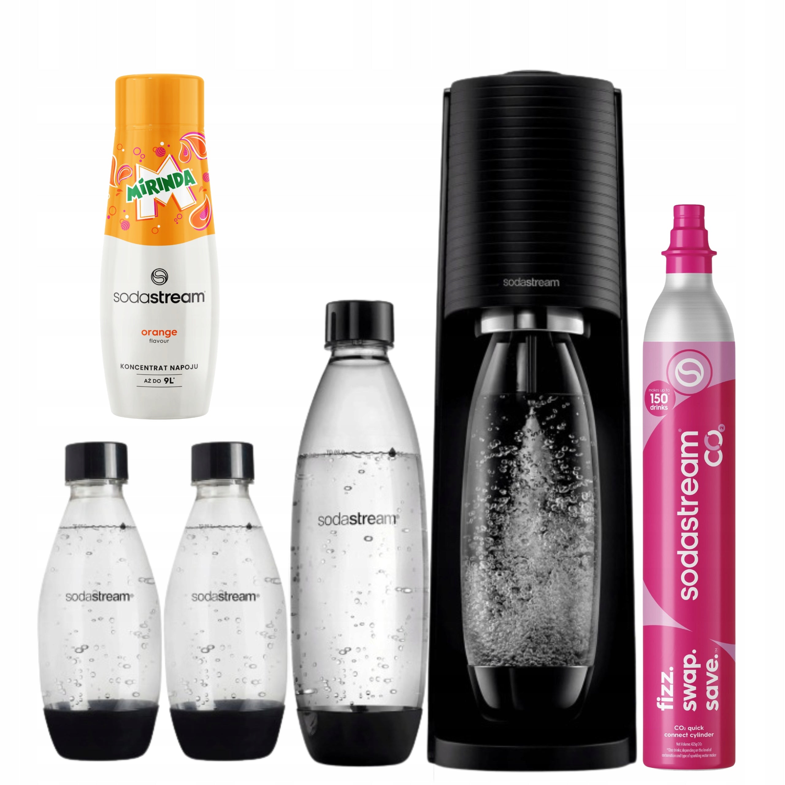 Saturator SodaStream Terra black + 3 bottles + Mirinda + CO2 gas cartridge