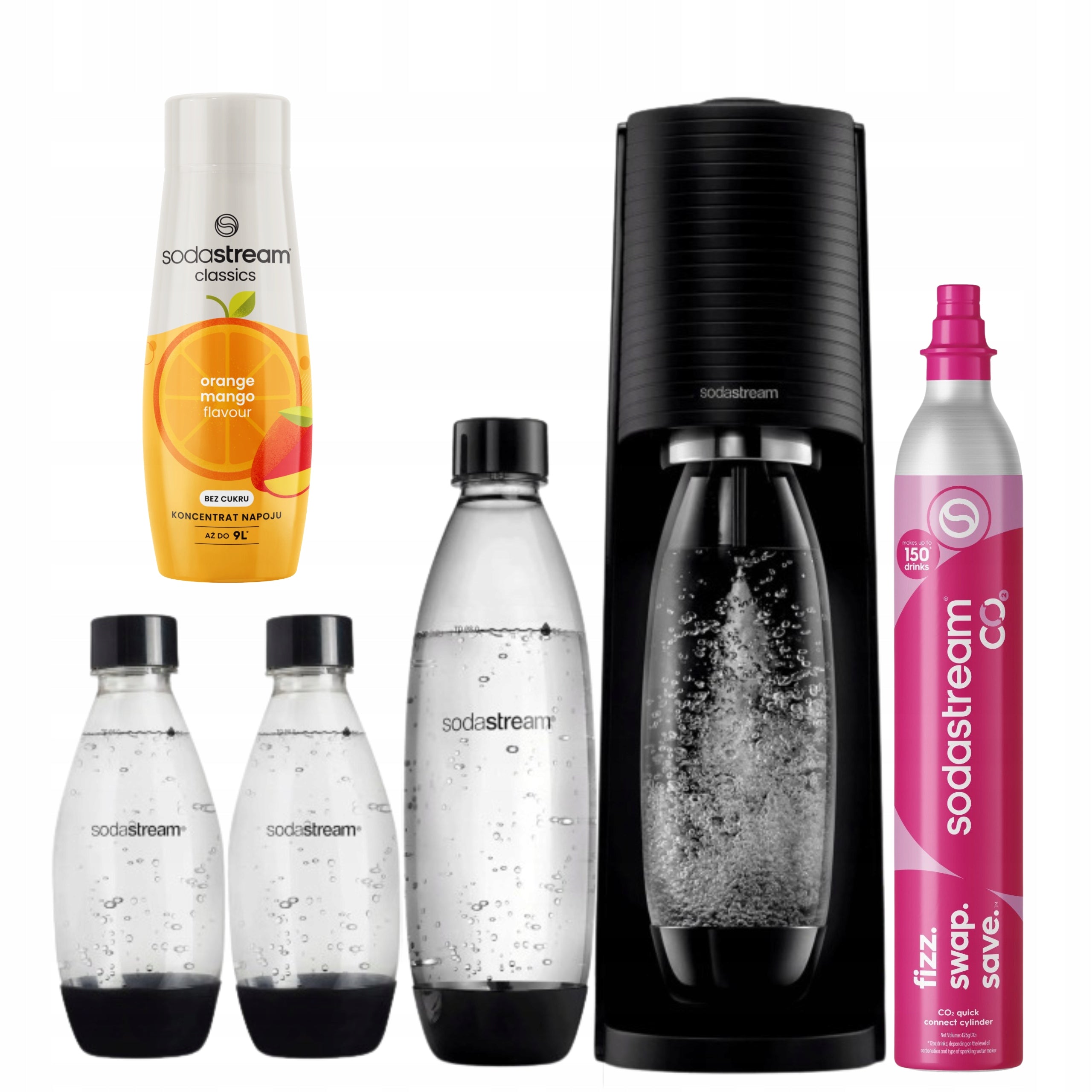 Saturator SodaStream Terra black + 3 bottles + Orange-Mango + CO2 cartridge
