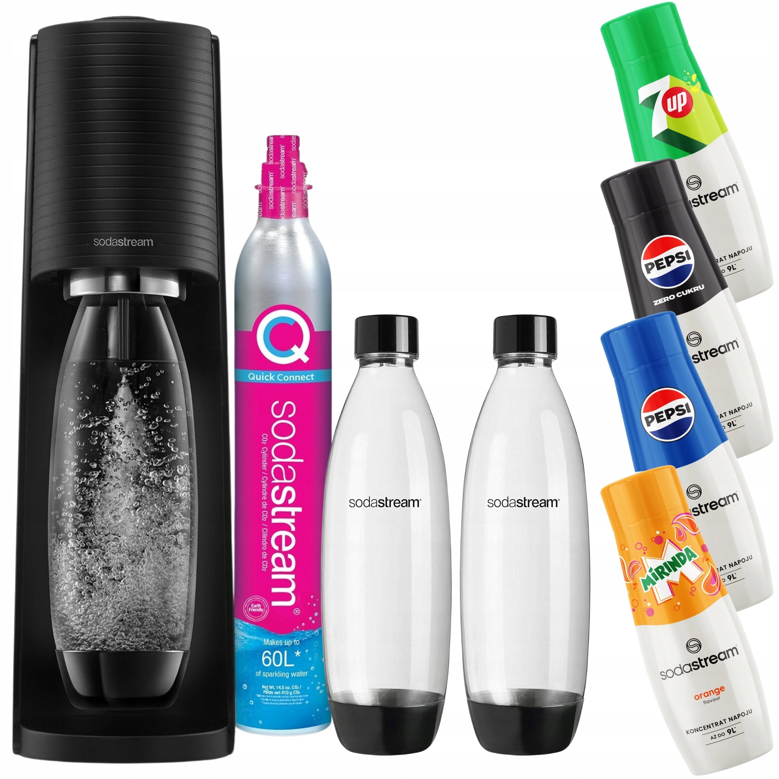 Saturator Sodastream Terra + 2 bottles + 4 syrups Pepsi 7Up Mirinda Pep Max