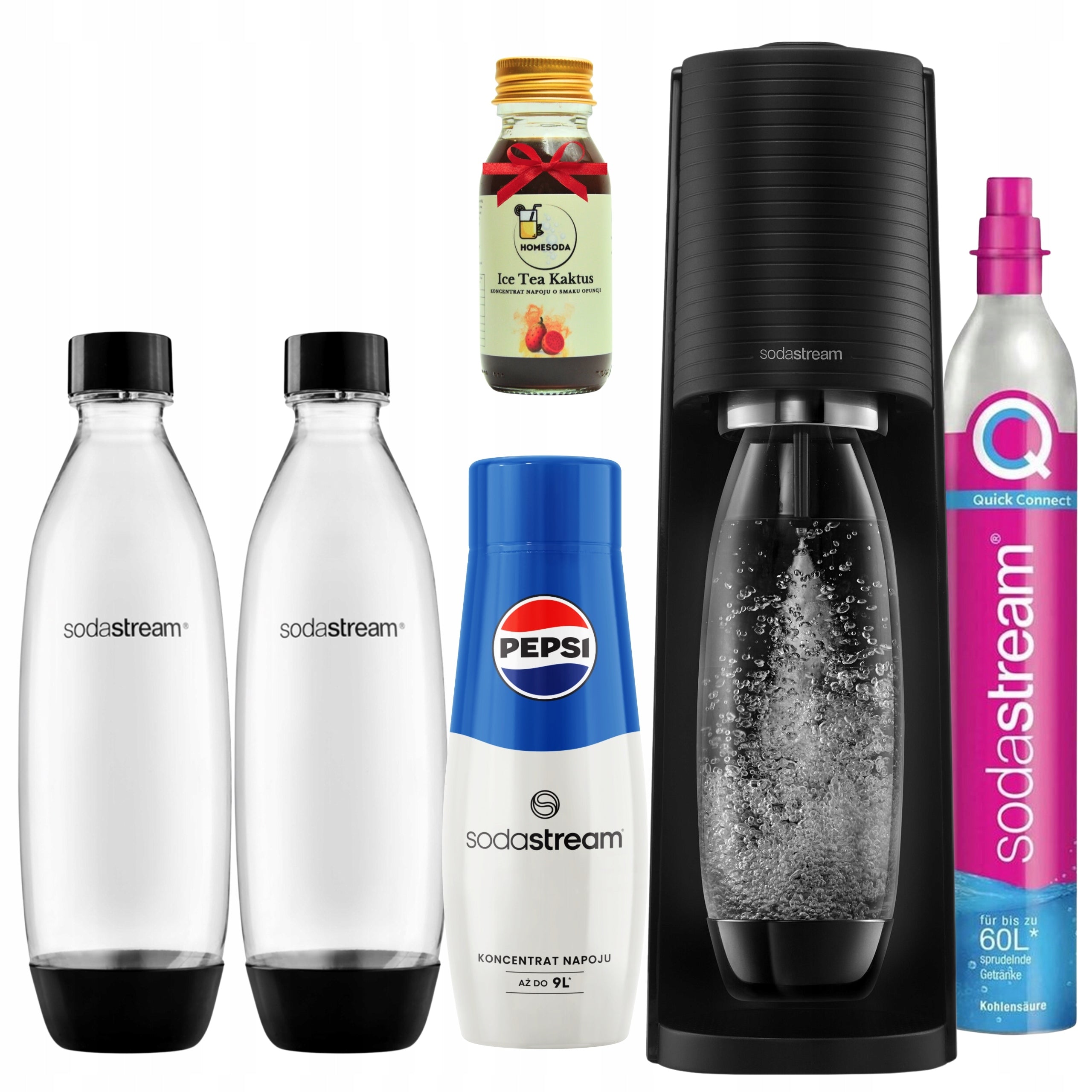 Saturator Sodastream Terra Black for gassing water, PEPSI + ICE TEA CACTUS