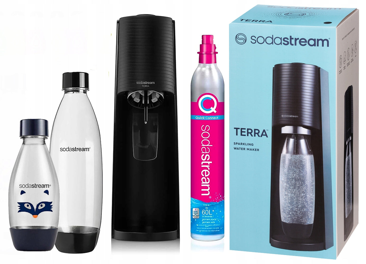 Saturator Sodastream terra water gassing bottle small and large 1 l 0,5 l