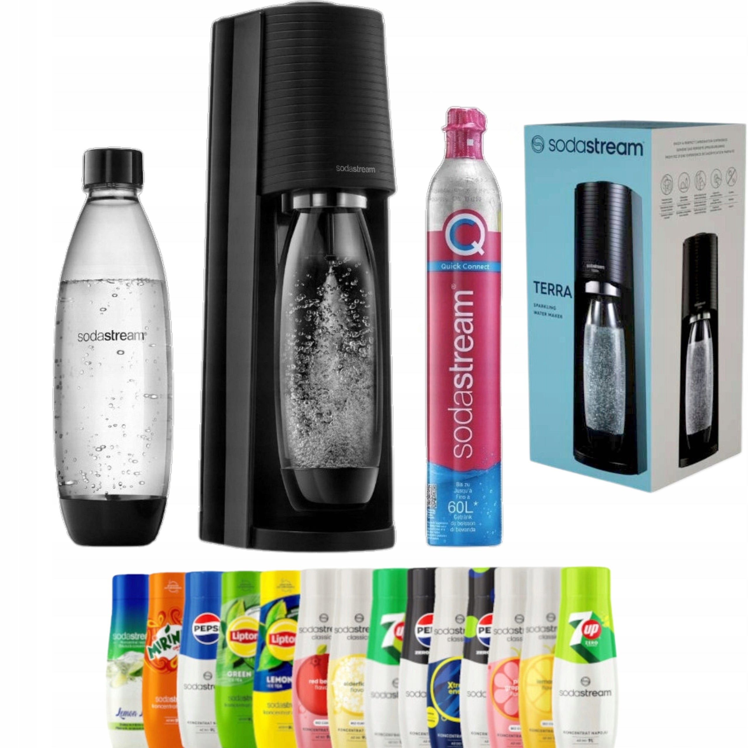 Saturator + Syrup for Choice for Carbonated Water SodaStream Terra + Bottle
