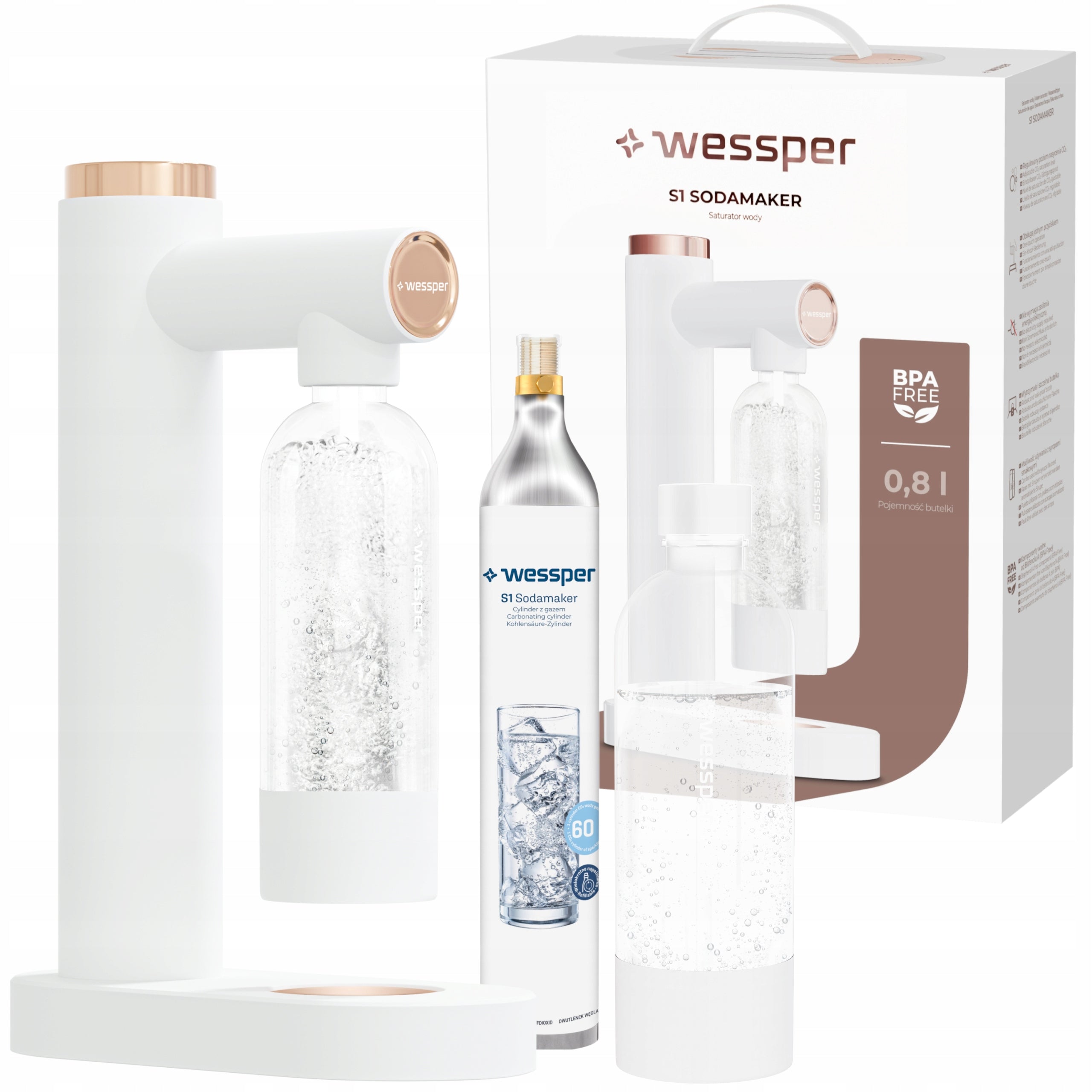 Saturator Wessper S1 Soda maker white bottle Co2 water bottle