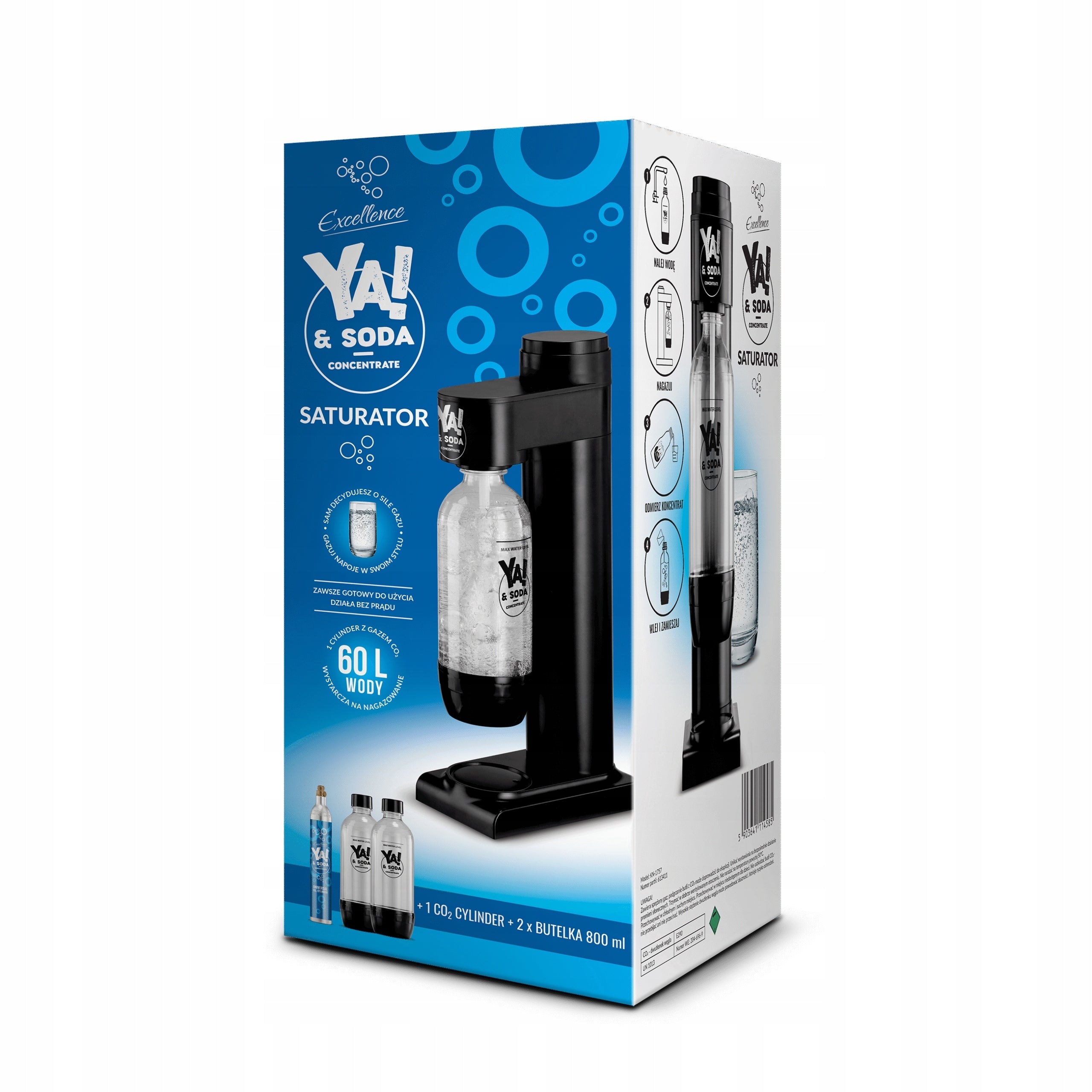 Saturator Ya!&Soda Black SET - 2 bottles + CO2 cartridge | Up to 60L of water Brand Ya!&Soda