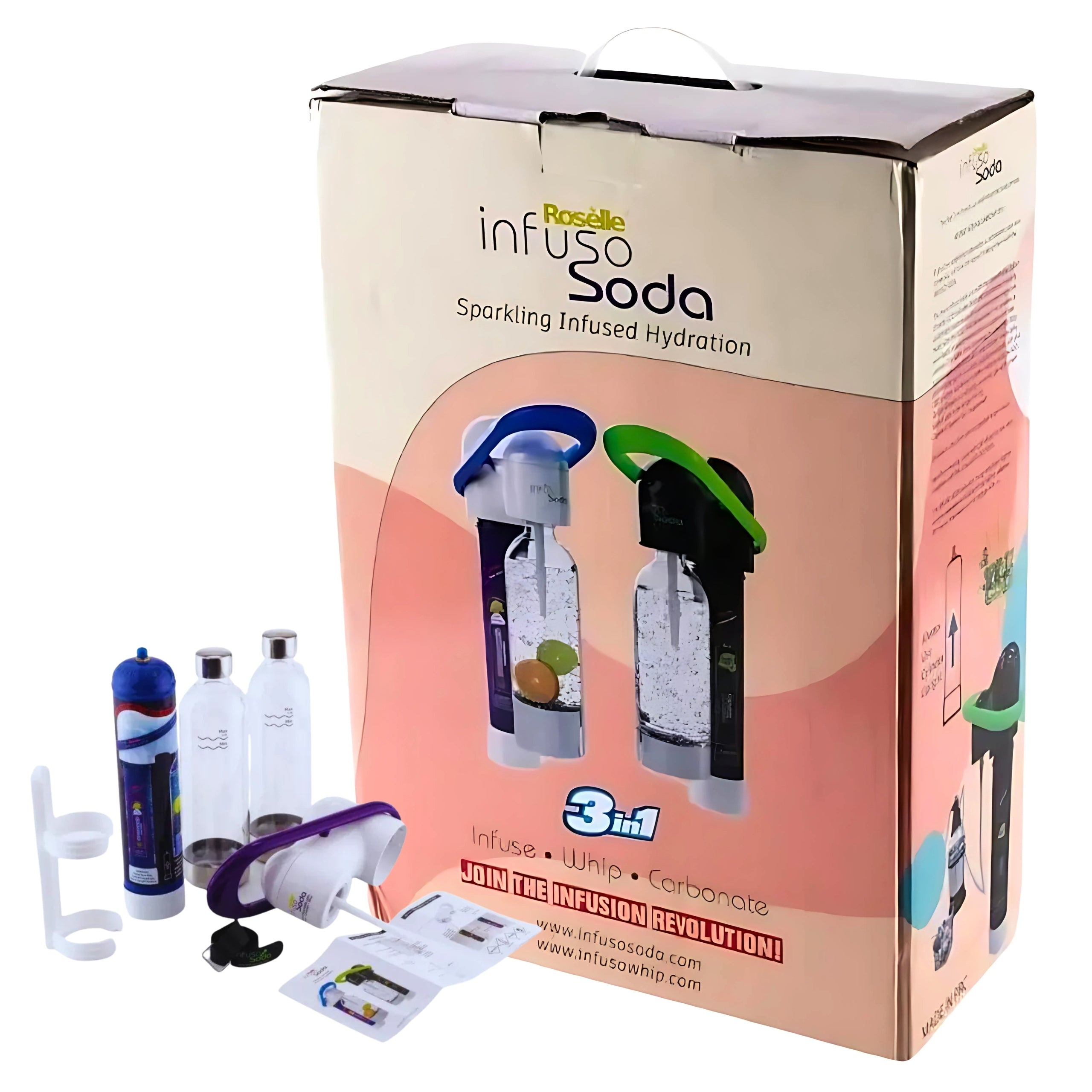 Saturator for gassing water - Infuso Soda 3in1- Saturator + 2 bottles 0,9l