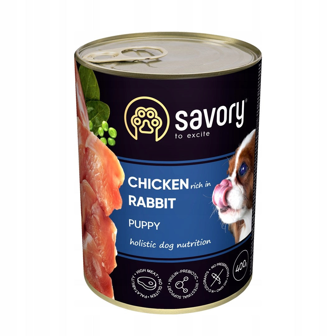 Savory wet food puppy junior Chicken Rabbit 400g