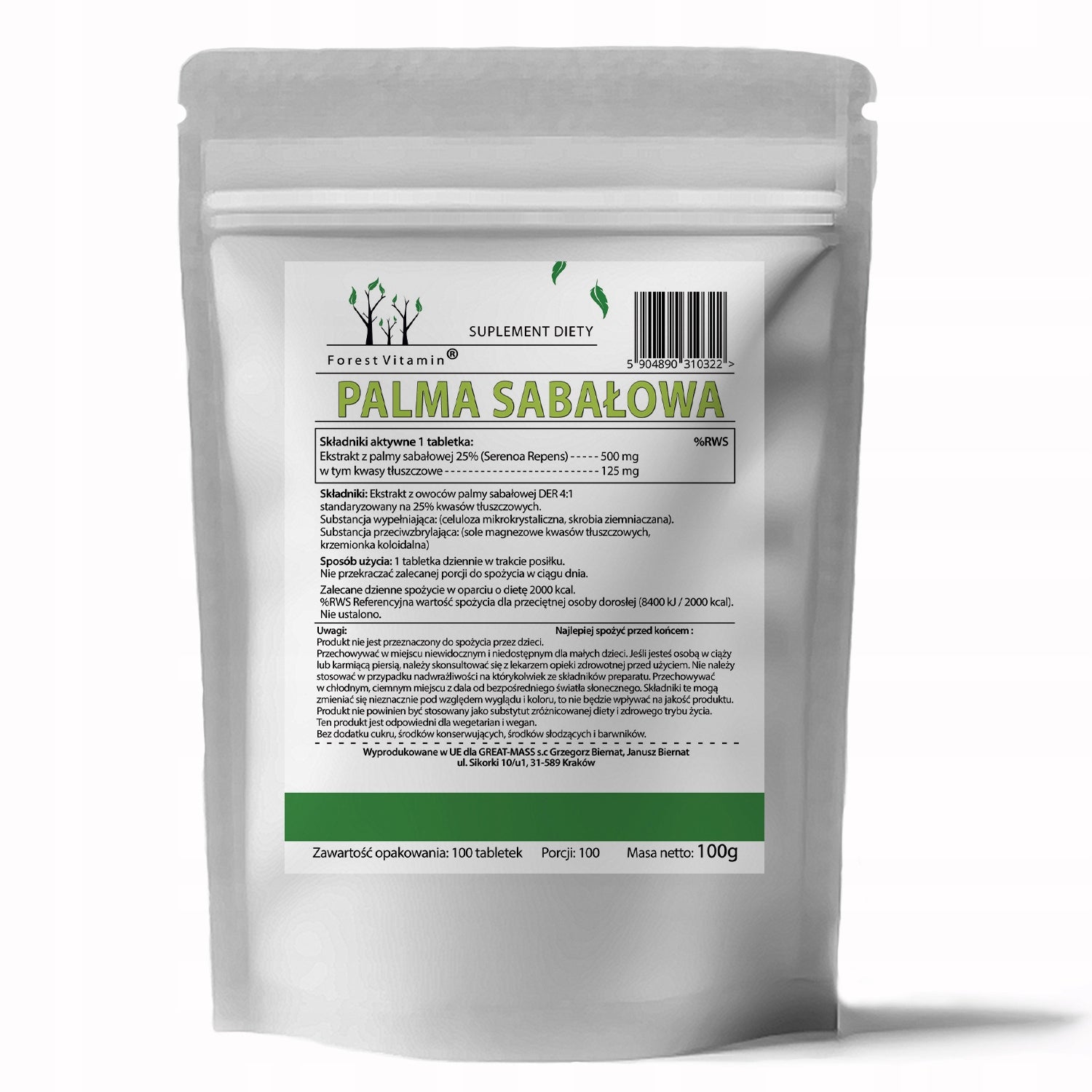 Saw Palmetto 500mg 100tabs SAW PALMETTO LIBIDO PROSTATE VEGE Brand Forest Vitamin