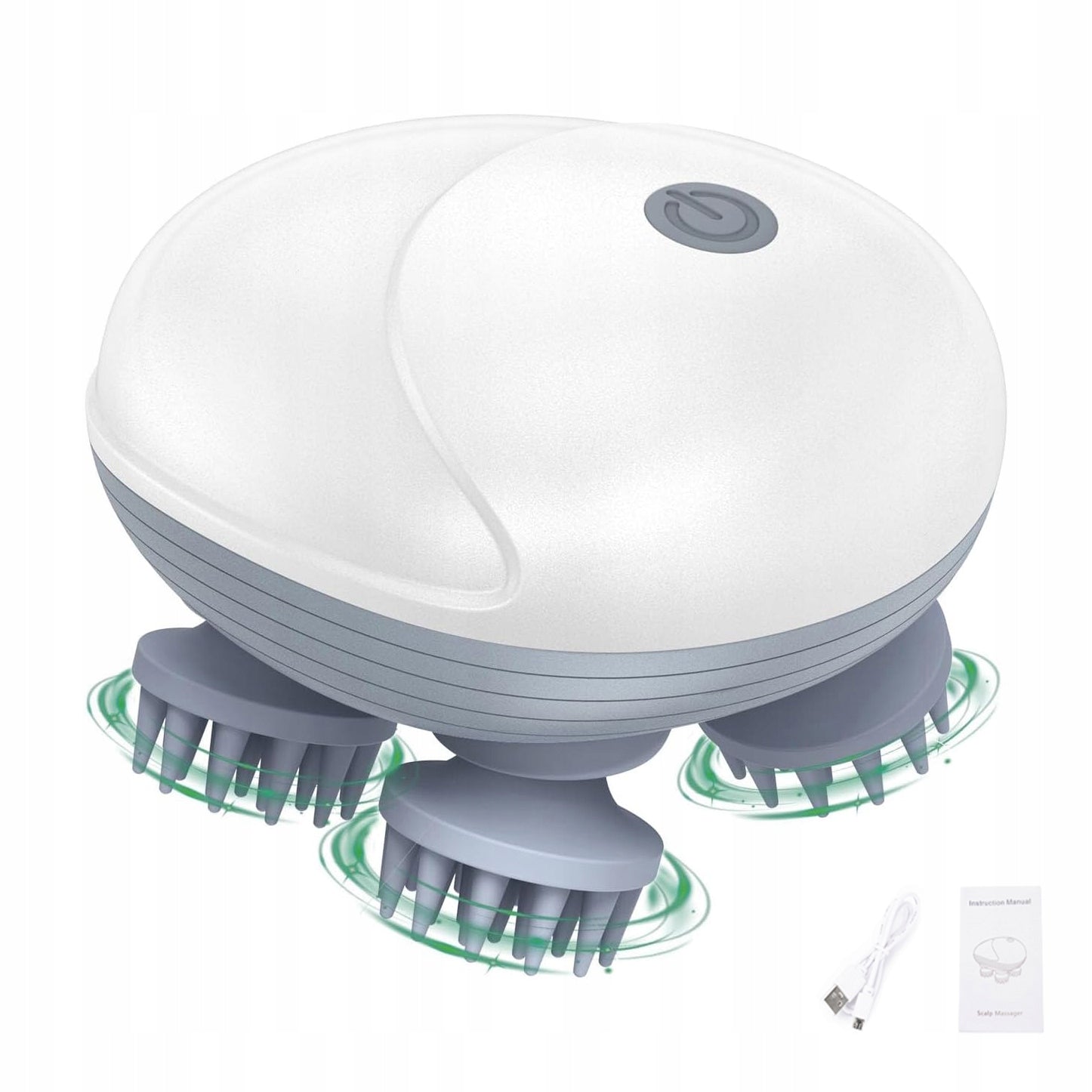 Scalp Massager Cordless Silver Waterproof, White